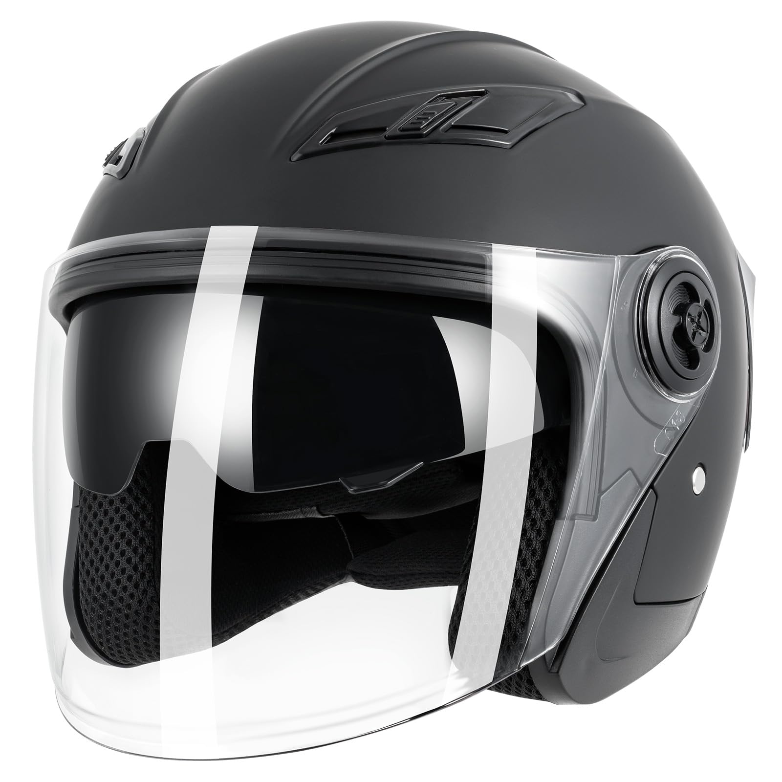 Adult 3/4 Open Face Motorcycle Helmet, Double Visor Motorbike Scooter Ebike Moped Cruiser Helmets for Men and Women DOT Approved