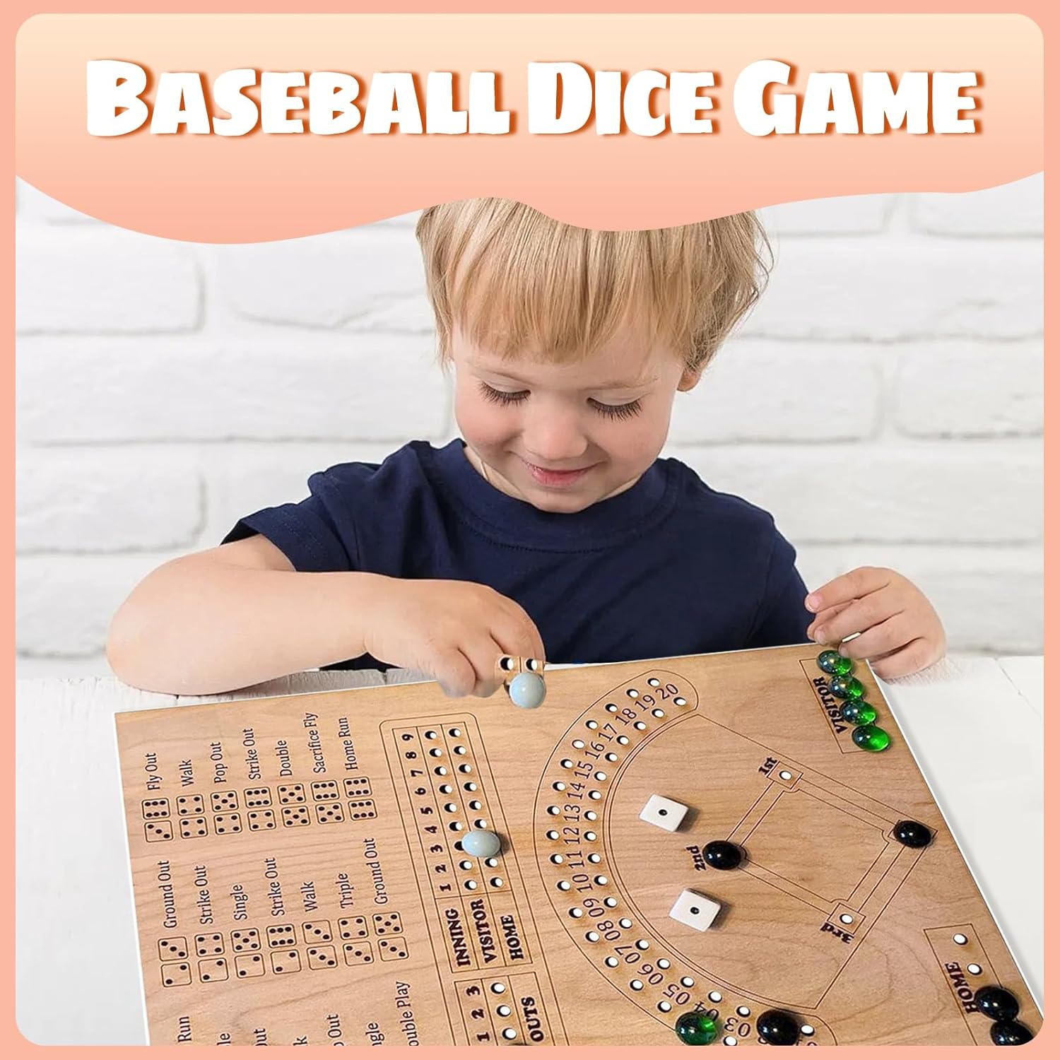 Baseball Dice Board Game for Kids Adults Gift Wooden Fun Baseball Board Game with dice for Game Nights, Parties,Holiday Gatherings image 7 of 7 B0DHV579R9