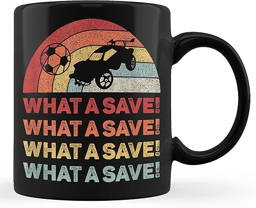 Vintage Retro What A Save Rocket Soccer Car League Taza de café negra de 11 oz