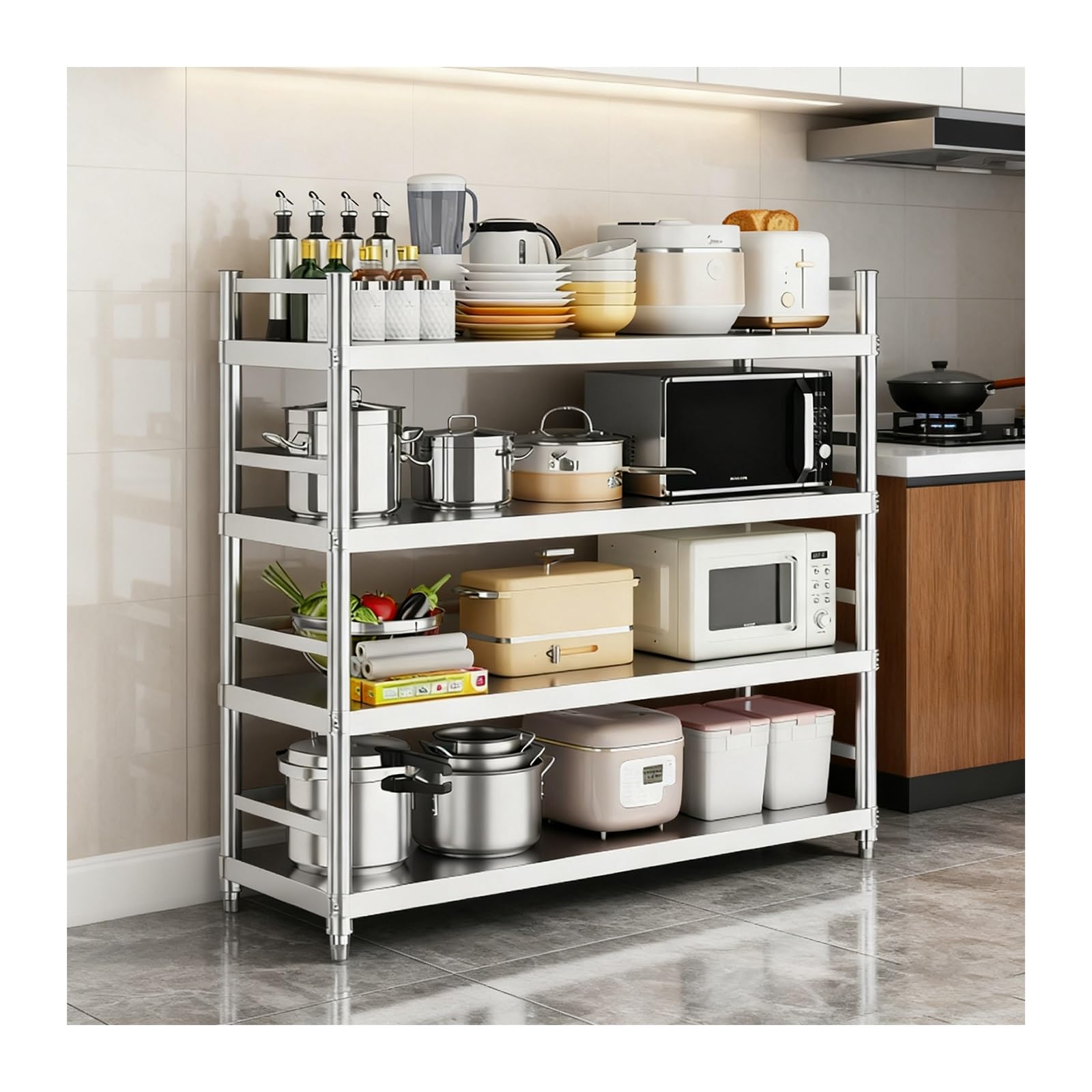 Scaffale multifunzionale da cucina regolabile a 5 ripiani, per casa e ristorante, bancone della cucina, design (60 x 30 x 150 cm)