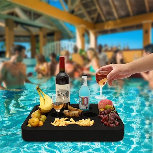 Miniatura 2 de Soporte flotante para bebidas, bandeja de mesa de refrigerio para piscina, playa, fiesta o bañera de hidromasaje, barra de servicio versátil y