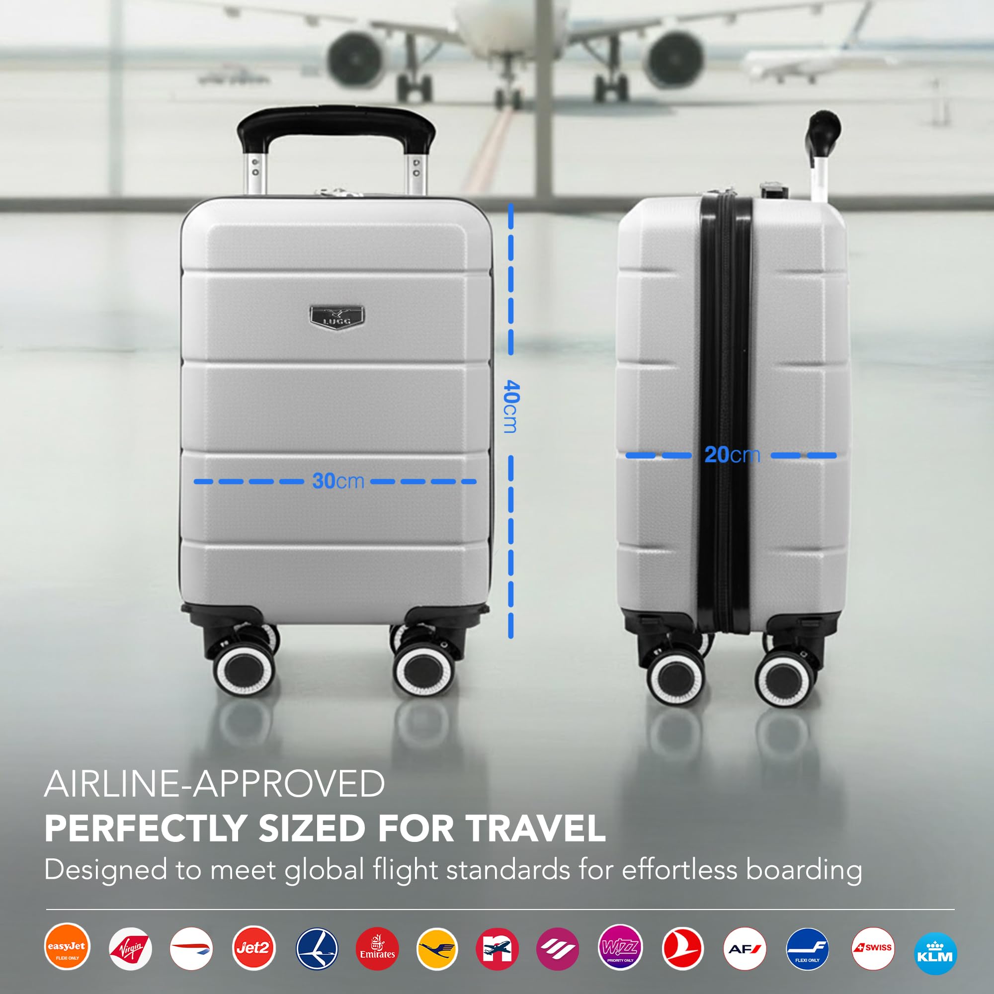 LUGG - Jetset 40cm Suitcase - 40x30x20cm- Ryanair Compatible - Underseat Size - Hard Shell ABS - Spinner & Removable Wheels - Lightweight Travel Luggage- Cream/Brown — view 151