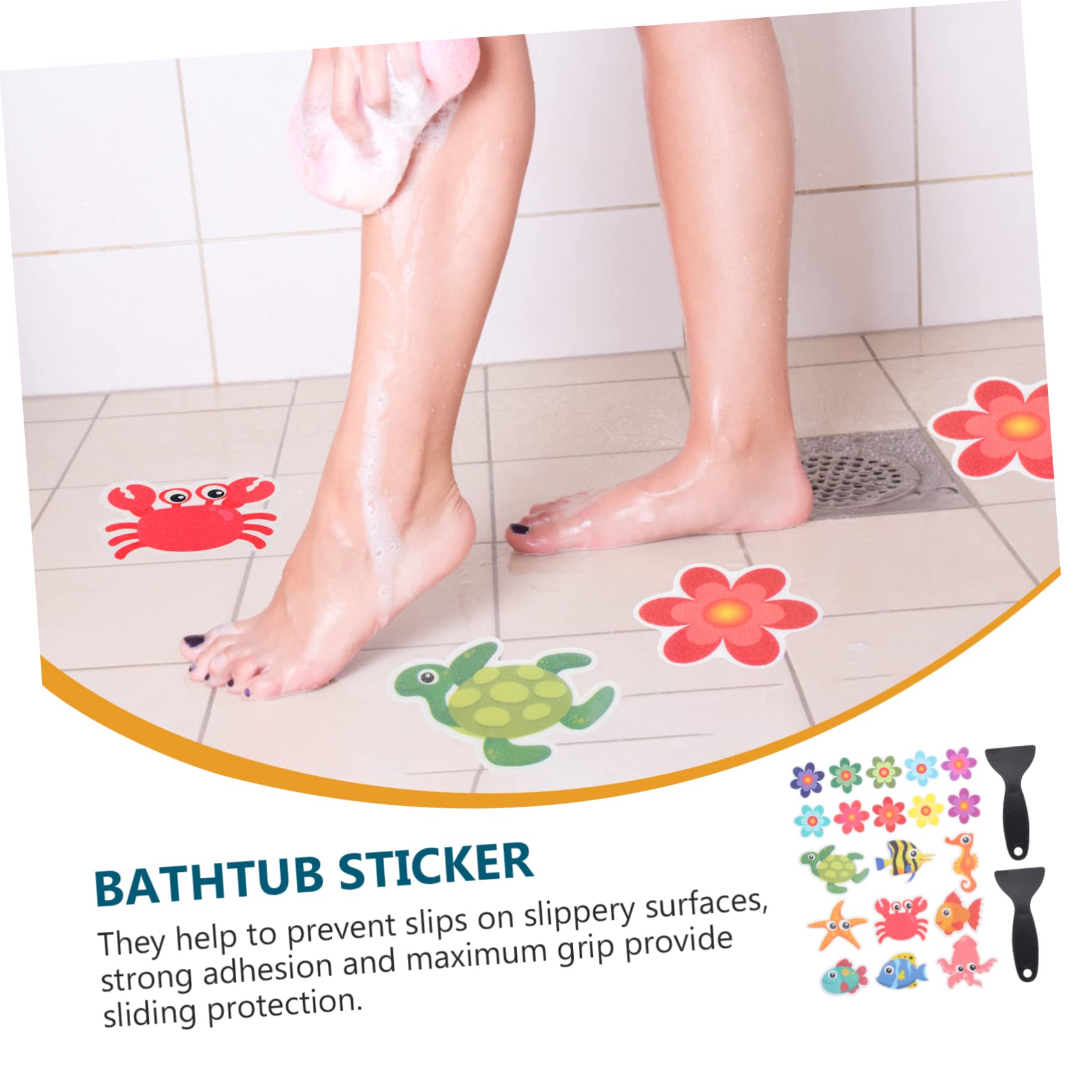 3juegos Pegatinas Antideslizantes para Baño y Bañera Stickers De Flores y Raspadores para Seguridad Ducha y Piscina Fácil Instalación y Material Peva