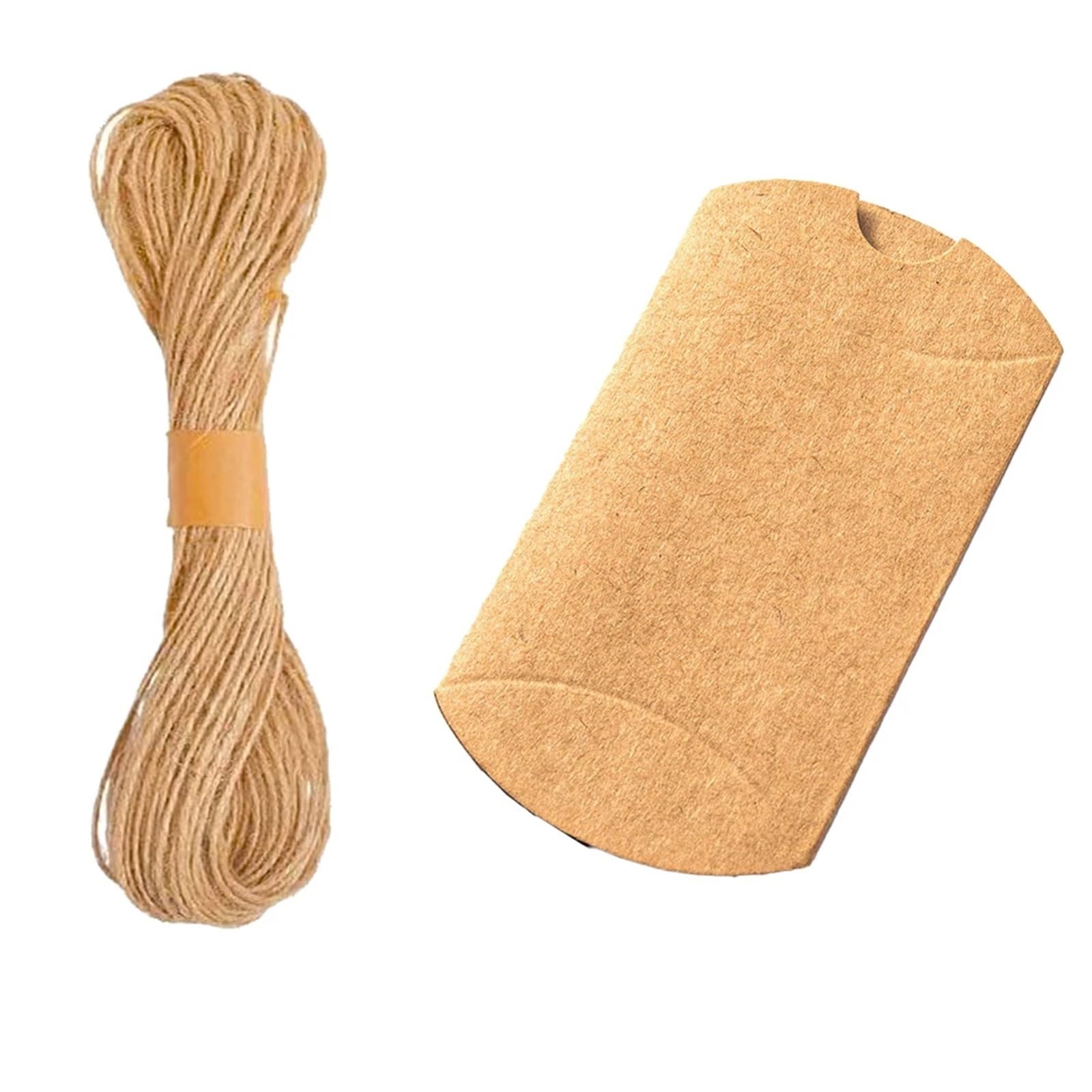 Decorated Jewelry Gift Boxes 150 Pcs Kraft Pillow Boxes with 20m Jute Twine, Holiday Party Gift Packaging Set