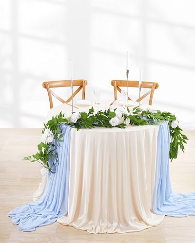 Miniatura 6 de Caminos de mesa de gasa traslúcida de 10pies, para decoración romántica de mesas de bodas, cumpleaños, ceremonias y despedidas de soltera, color