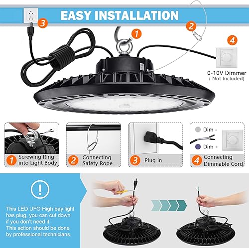 Miniatura 6 de BEULT 300W UFO LED High Bay Light 45,000LM Alternative 1250W MHHPS UL Certified LED Driver 0-10V Dimmable 5000K High Bay Led Lights Shop Warehouse