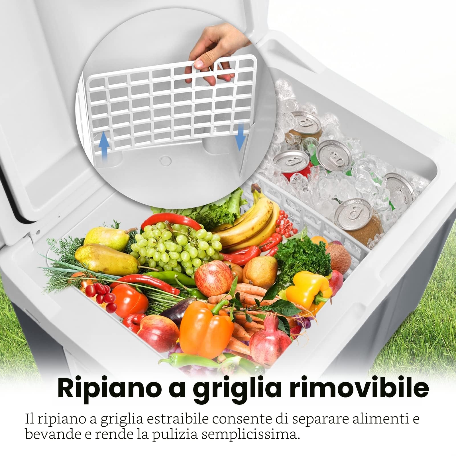 UISEBRT Frigorifero portatile da 48 litri con ruote, 12 V 220 V, frigo elettrico termico con funzione di mantenimento del freddo e del caldo, con modalità ECO per auto, barca, campeggio, grigio