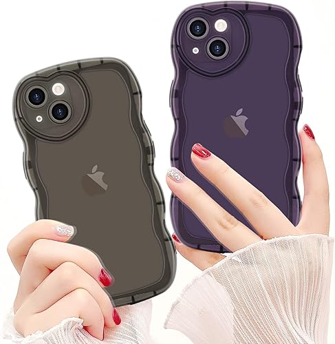 Miniatura 5 de Micoden Funda para iPhone 13 con forma de onda rizada, protección de lente de cámara de corazón, a prueba de golpes, funda estética para niñas y