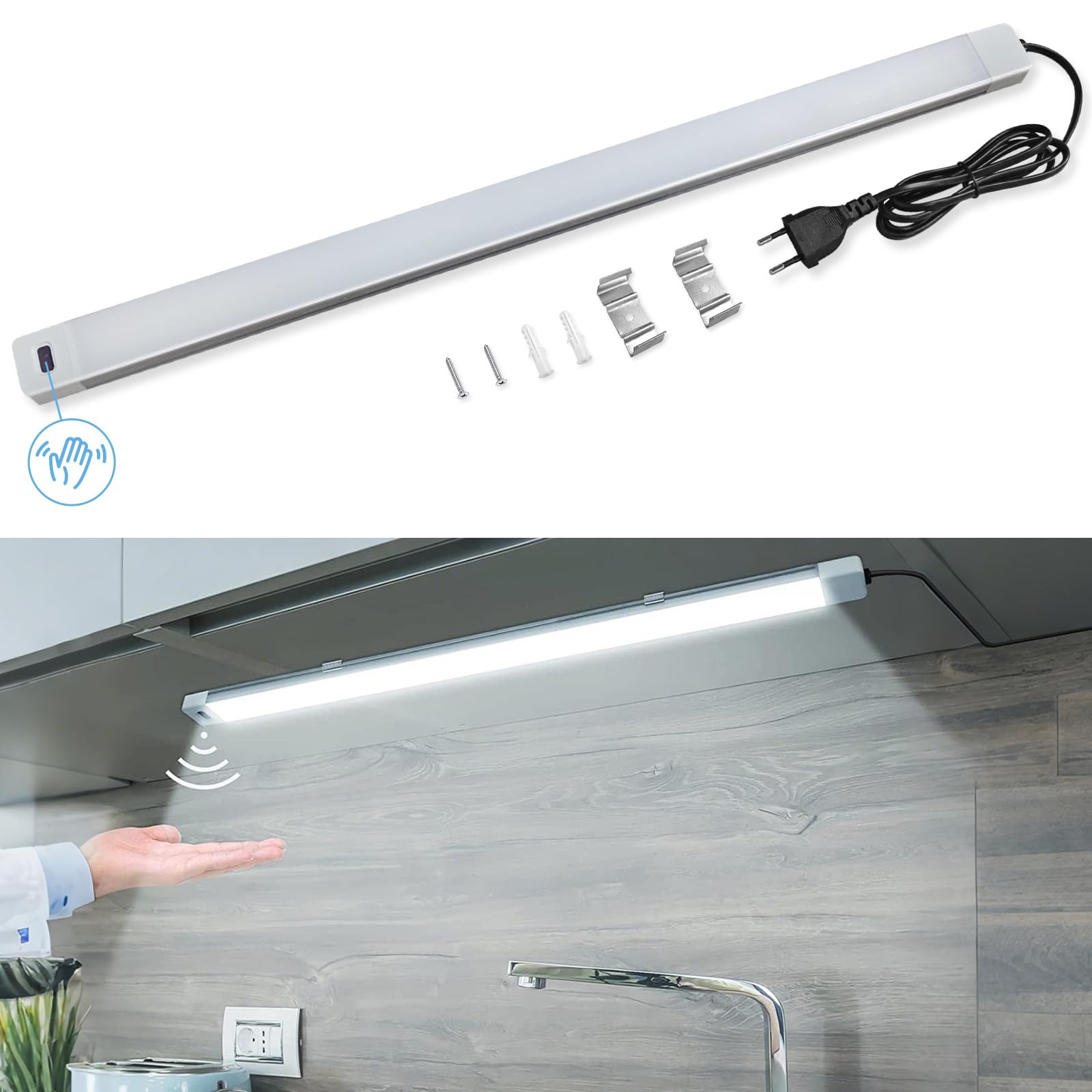 LUXJET Eclairage Led Cuisine Sous Meuble, Lampe de Placard Blanc Chaud 60cm, lampe detecteur de mouvement interieur, Reglette Led Cuisine intelligente
