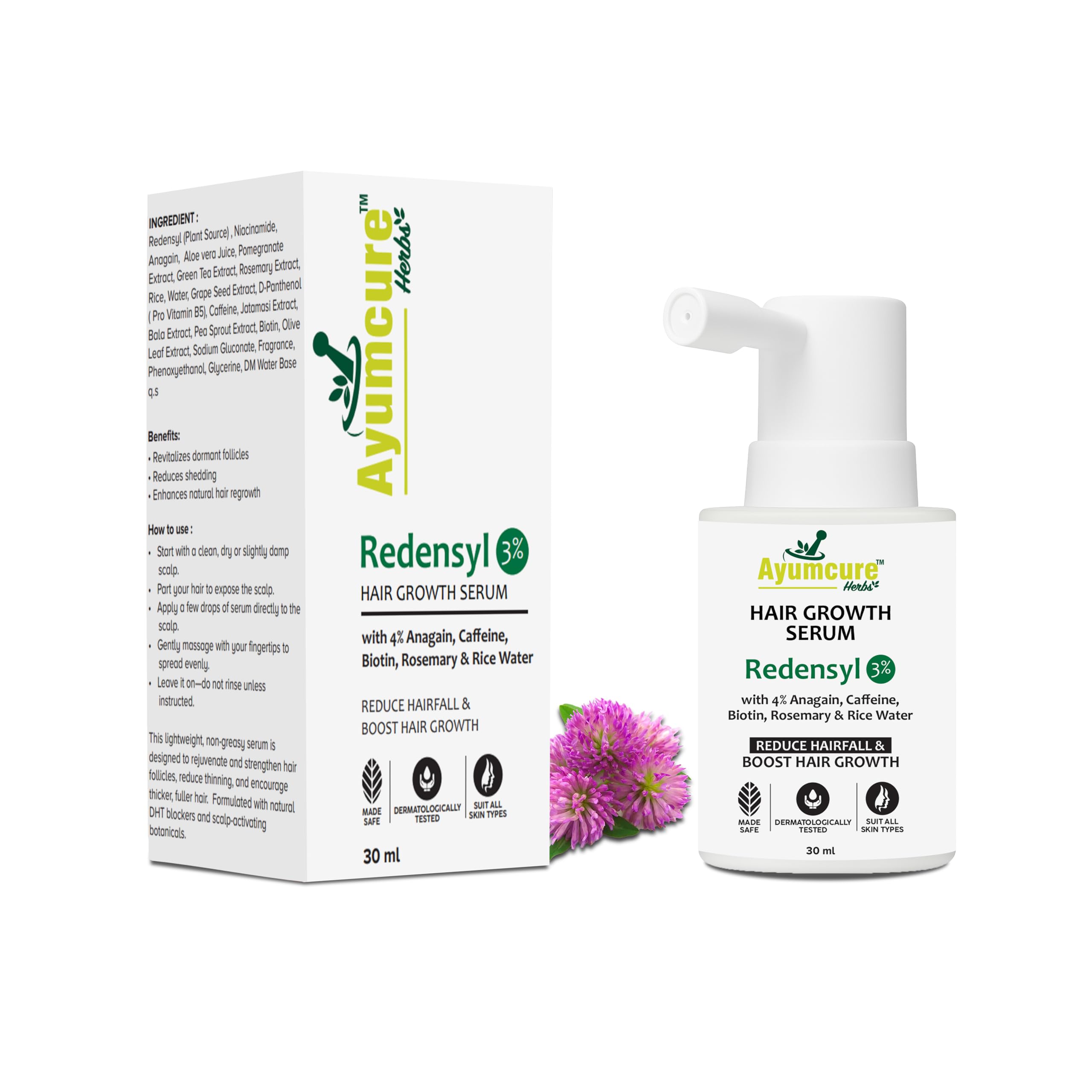 Hair Growth Serum with 3% Redensyl, 4% Anagain, Biotin — Flash AI Score 86/100