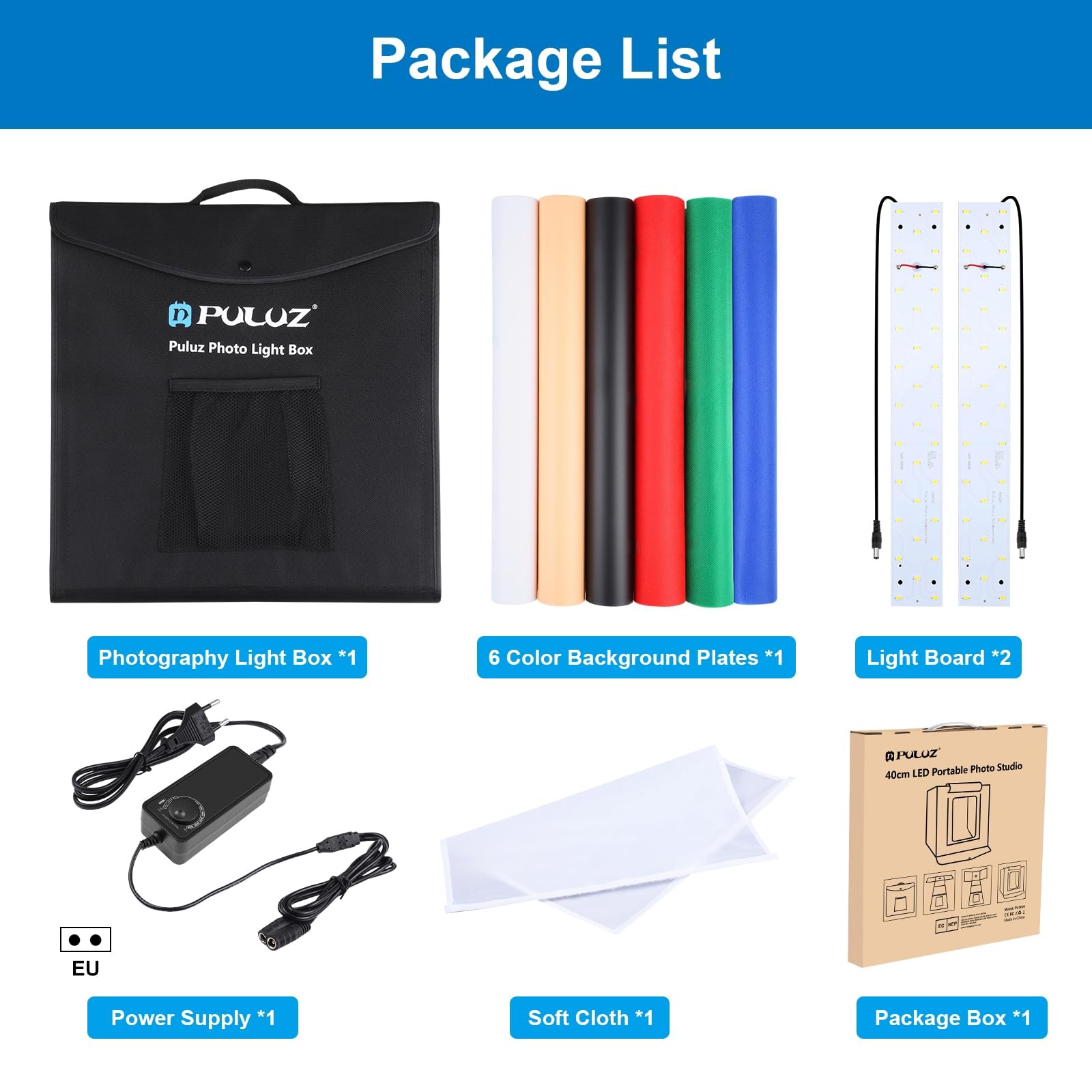 PULUZ Studio Photo Box Portable 40x40cm Boite Photo Kit avec Températures de 3 Couleurs Réglables 160pcs LED 6500K & USB-C &12 Fonds pour Photographie de Produits