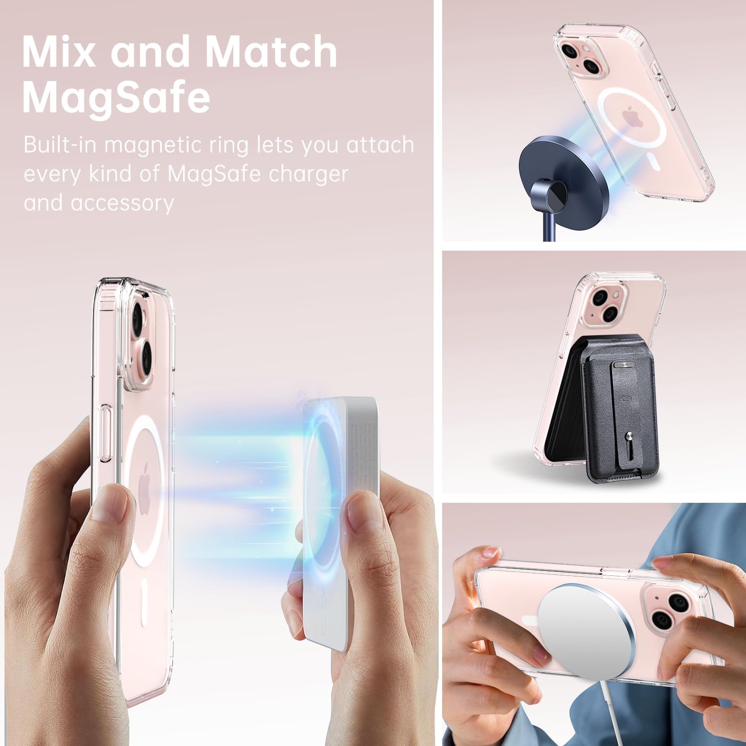 oakxco for iPhone 13 Mini/ 12 Mini Case Clear Magnetic Compatible with Magsafe, Cute Thin Slim Transparent Non-Yellowing TPU Bumper, Hard Shell & Soft Silicone Mag Safe Phone Case for Women, Clear image 5