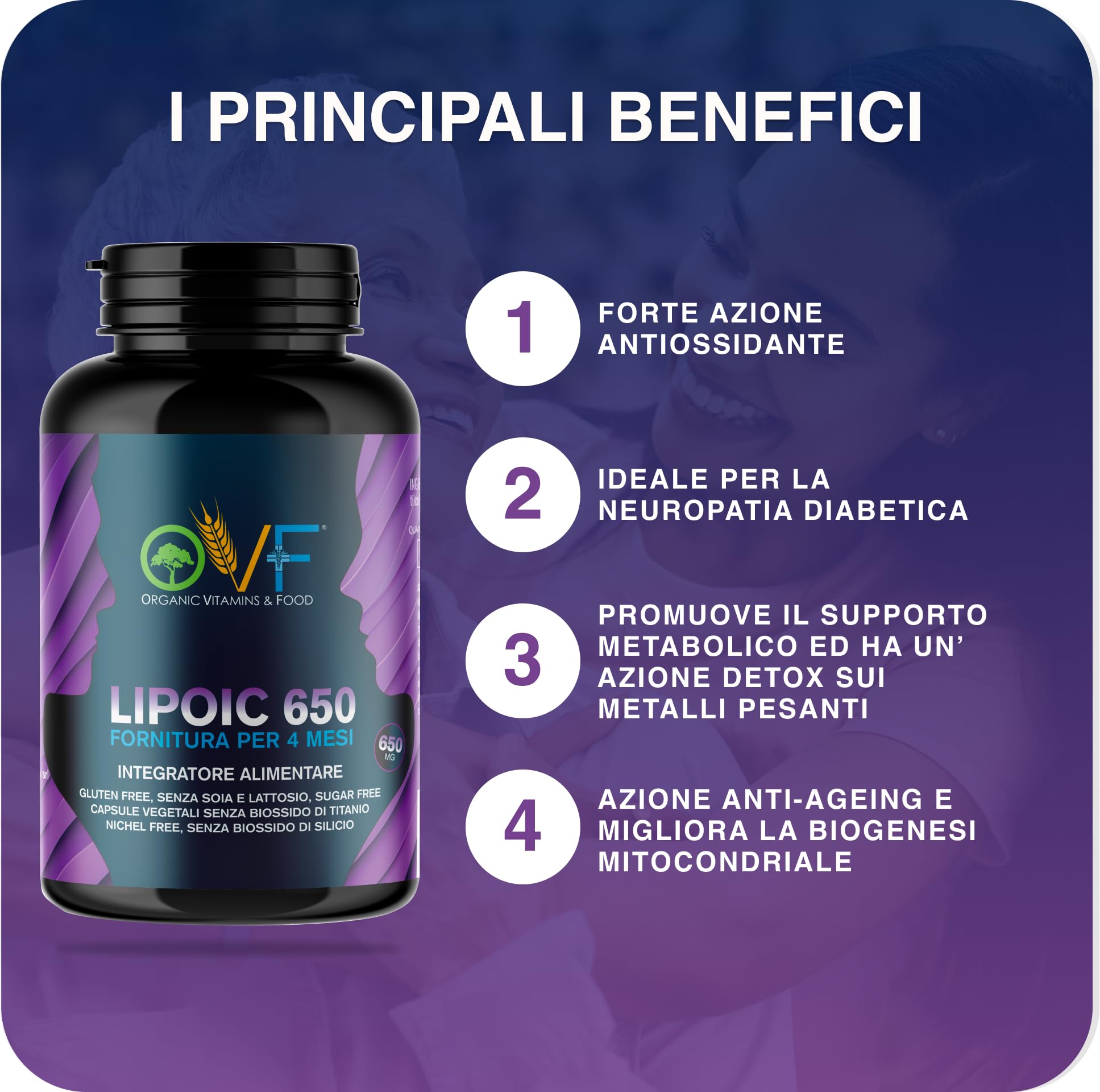 OVF R-Alpha Acide lipoïque 650 mg Hautement dosé, 120 gélules végétaliennes (4 mois de stockage), puissant antioxydant pour l'énergie, les nerfs et le métabolisme, sans dioxyde de silicium, 100