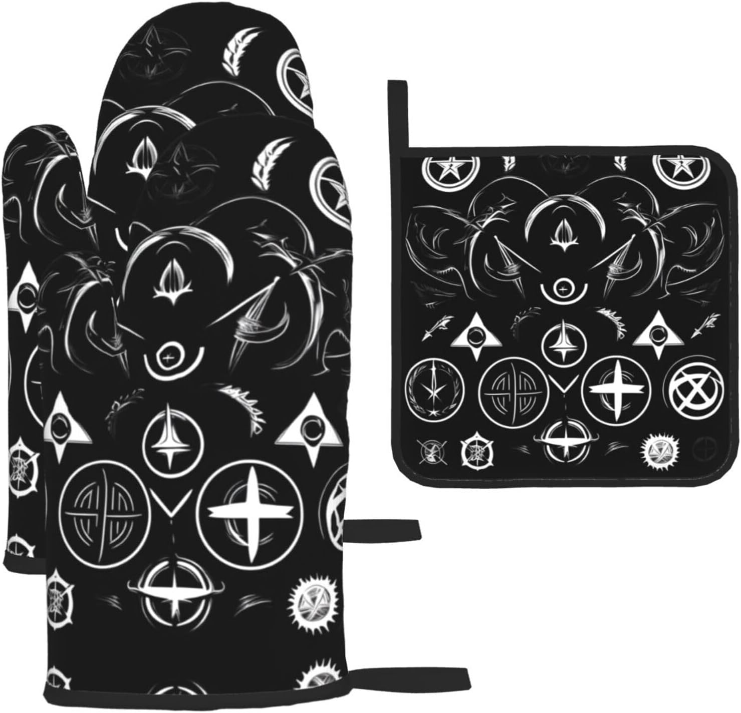 Supernatural Symbols Black Print Heat Resistant Microwave Gloves, Used for Baking, Cooking, and Fashion Kitchen Essentials