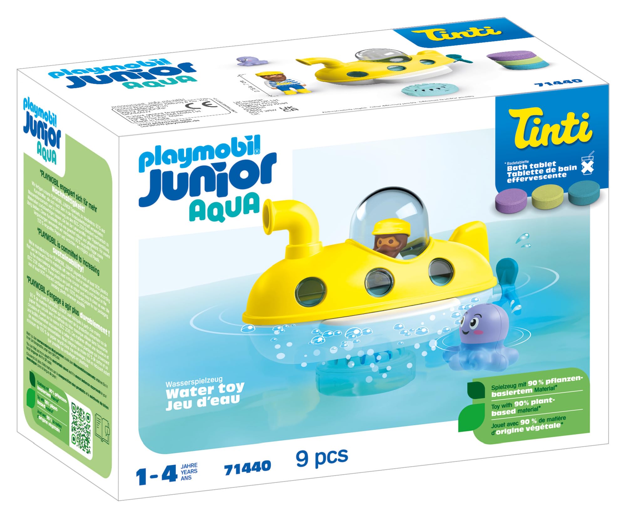 PLAYMOBIL JUNIOR AQUA & Tinti 71440 Sottomarino colorato, barca subacquea con cupola removibile, con tre diverse perle da bagno colorate Tinti, giocattolo per bambini dai 12 mesi in su