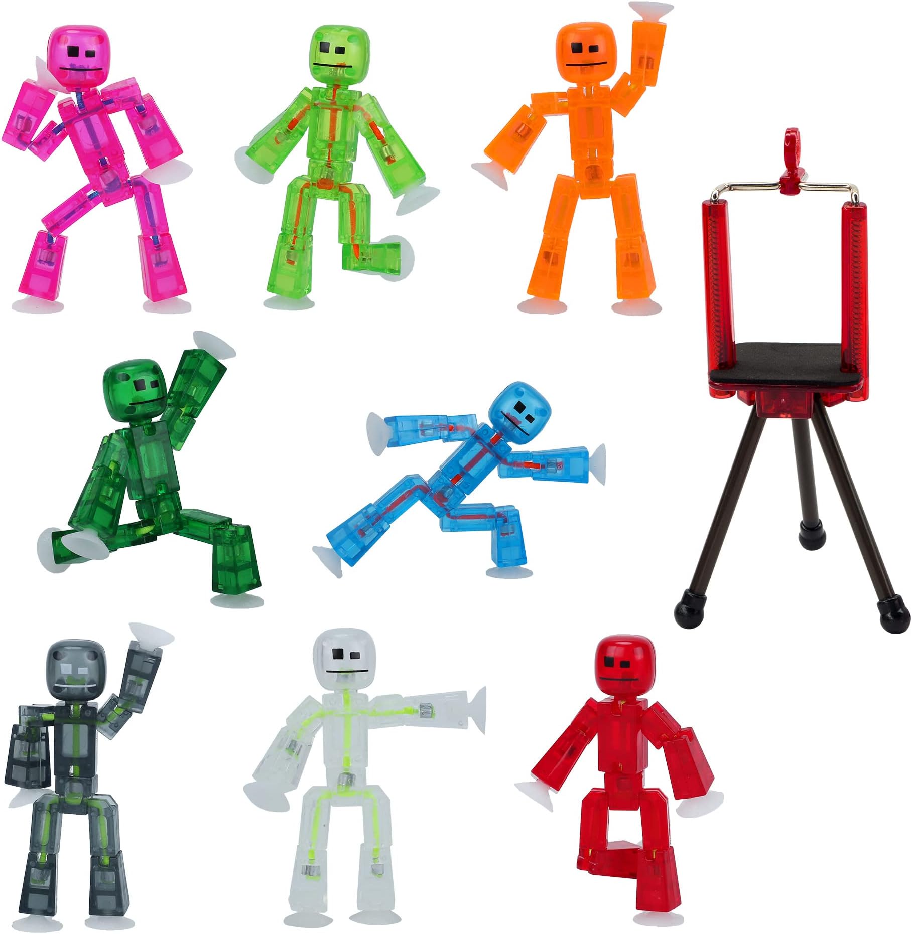 Zing, Set of 8 Clear Collectable Action Figures and Mobile Phone Tripod, Create Stop Motion Animation, Great for Kids Ages 4 and Up