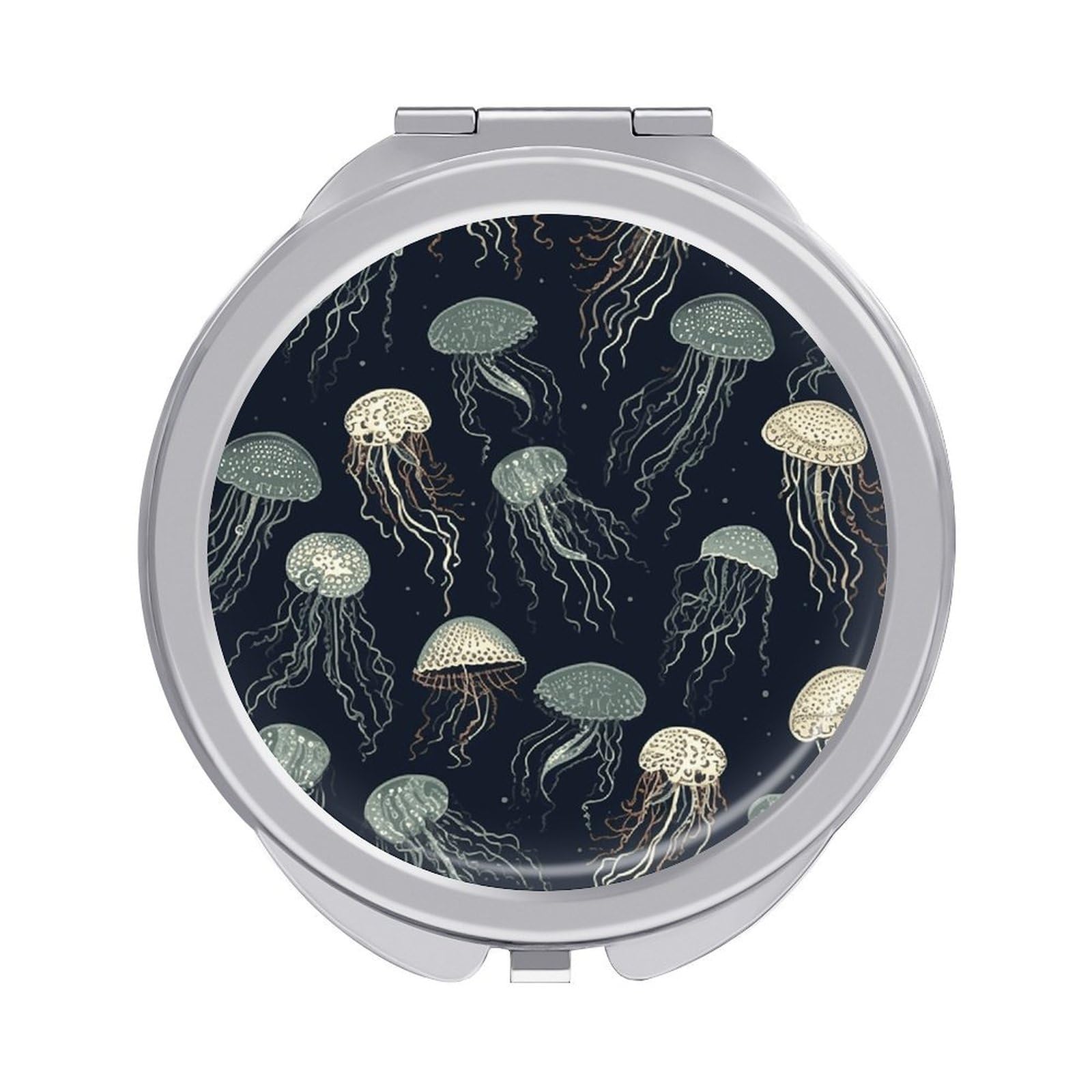 Fekiloot Style Jellyfish Pattern Travel Makeup Mirror Handheld Compact Mirror Portable Pocket Mirror Double-Sided 1X/2X Magnifying For Handbag And Purses