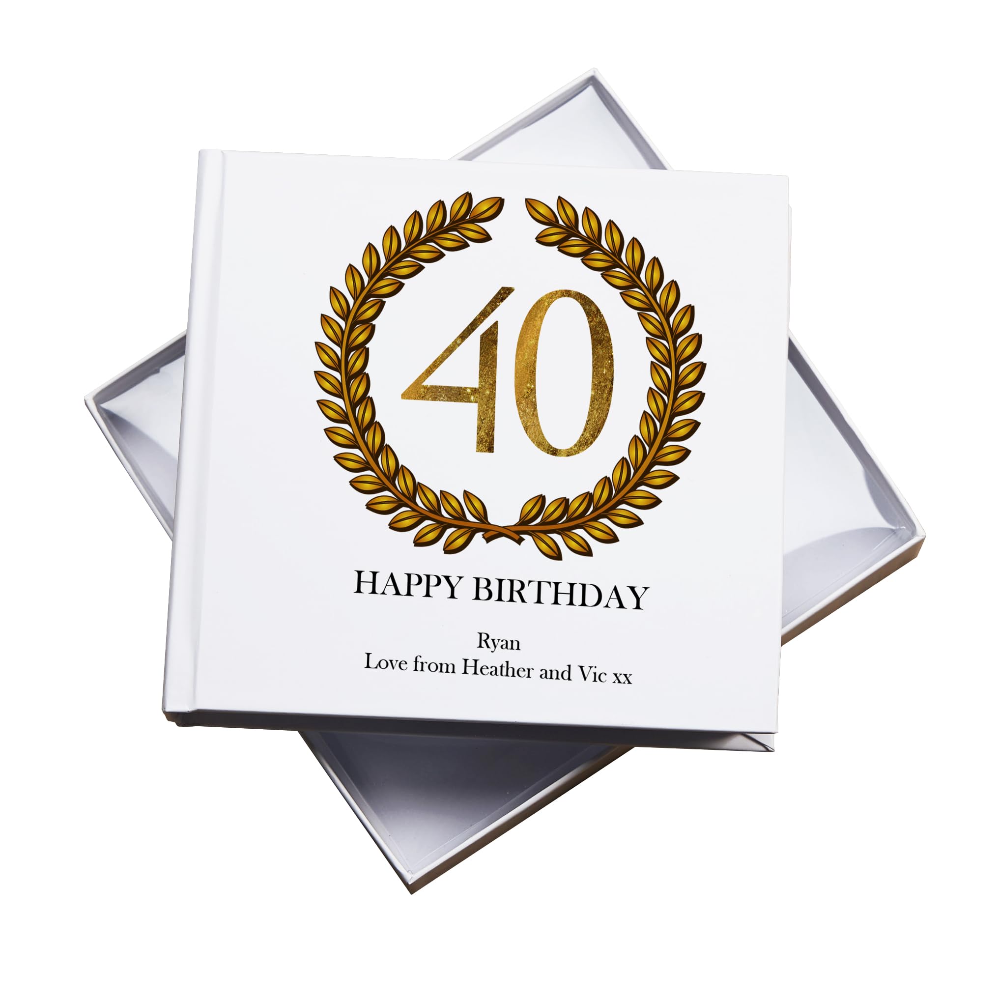 Ukgiftstoreonline White Personalised 40Th Birthday Gift For Him Photo Album Gold Wreath Design