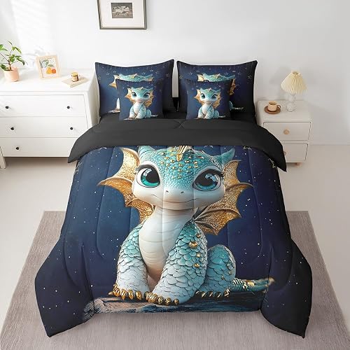 Feelyou Dragon Comforter Set Twin Size for Boys Girls Teens 7 Pieces