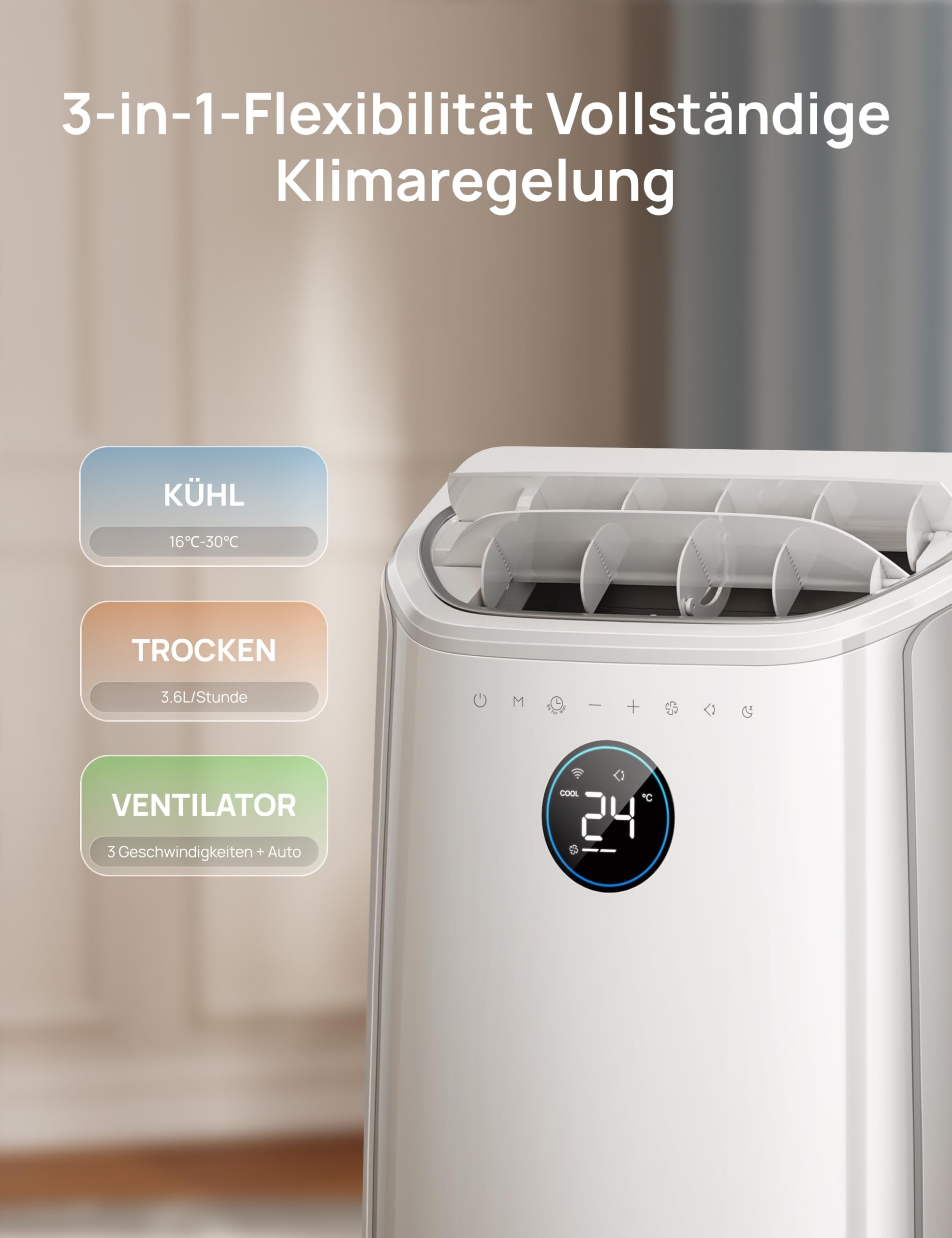 DREO AC516S 12000 BTU Mobiles Klimagerät 3-in-1 Kühlen Ventilieren Entfeuchten leise App Steuerung