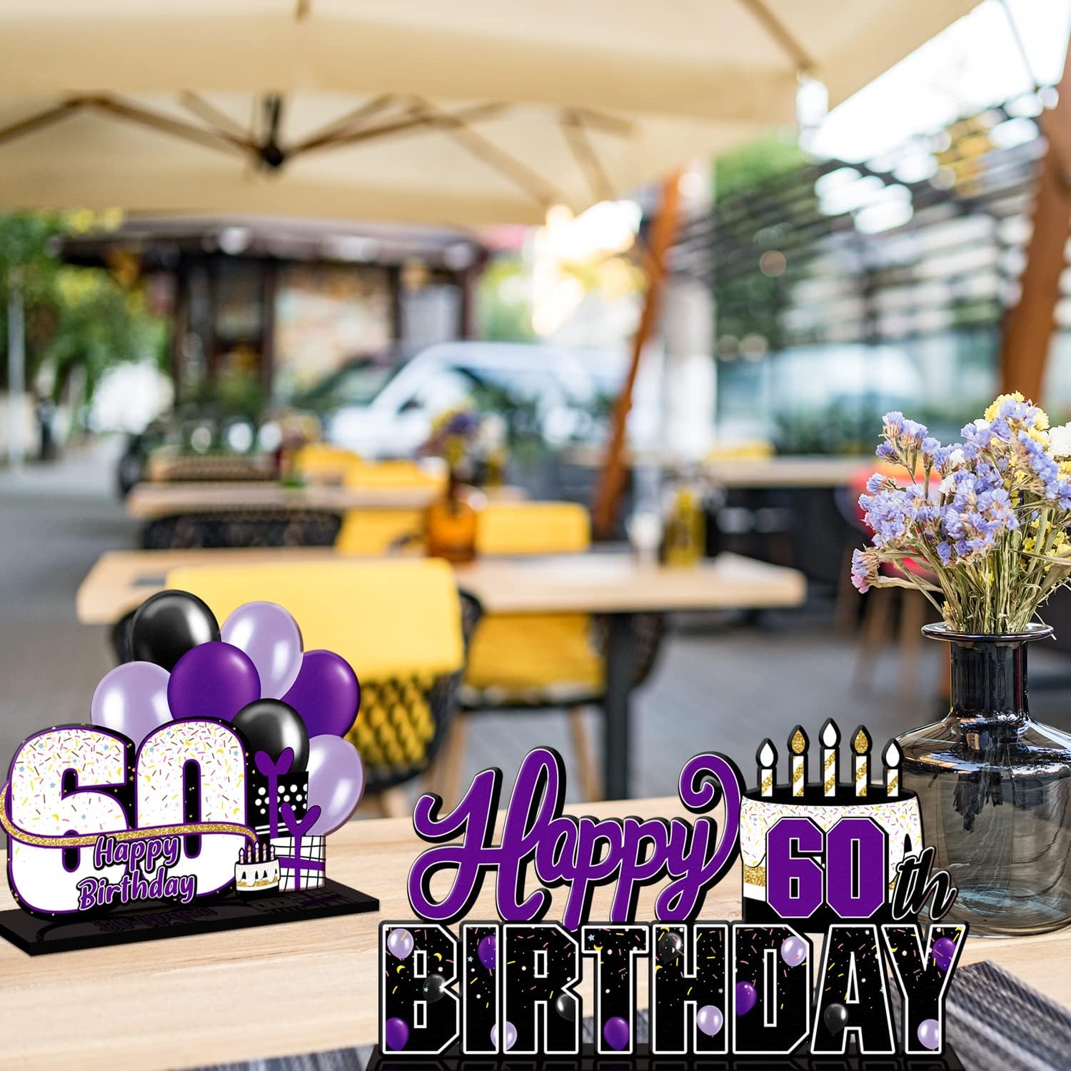 LINGTEER Happy 60th Birthday Purple Acrylic Table Topper Centerpieces Set - Cheers to Sixty Years Old Birthday 60th Bday Party Gift Decorations. image 5