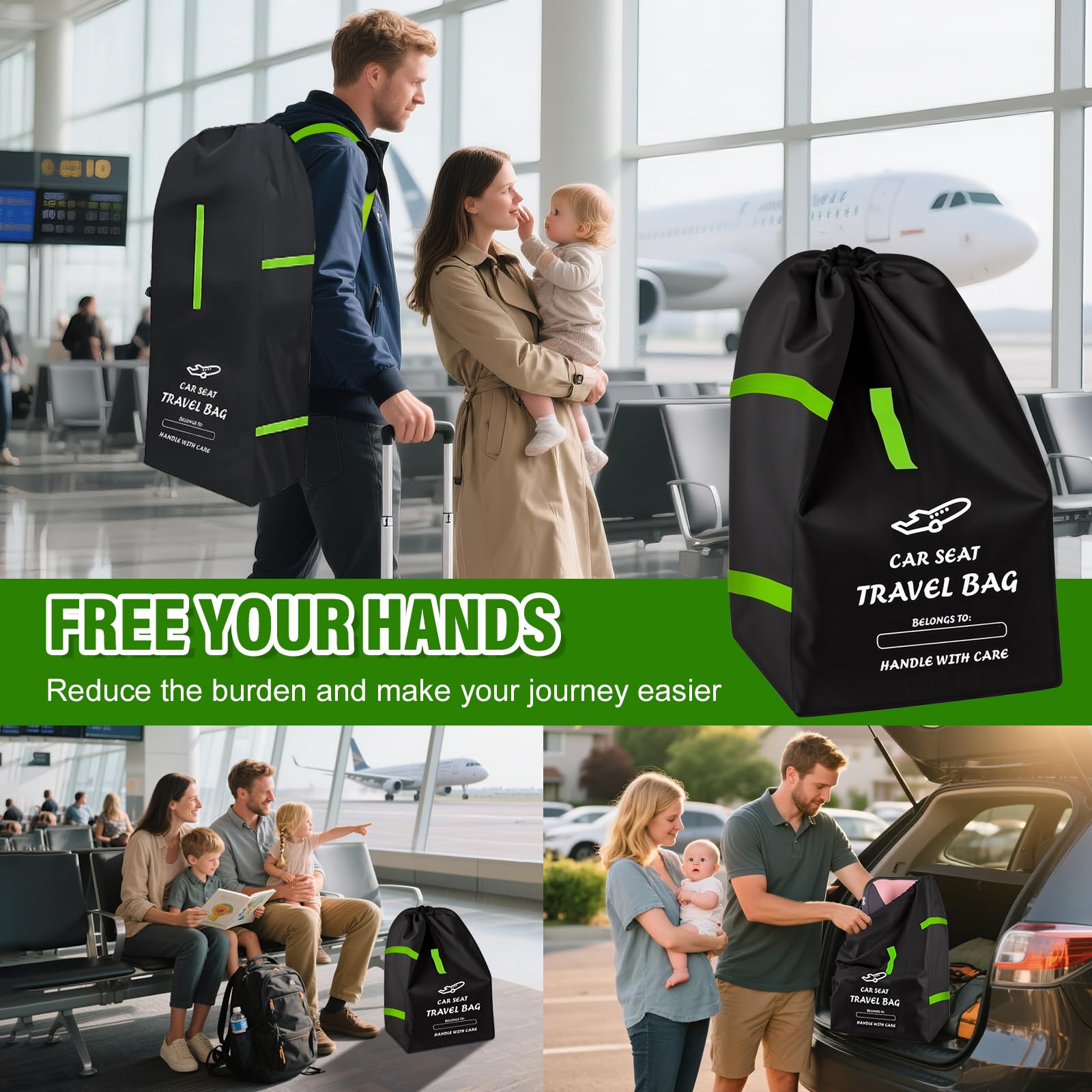 Borsa per Viaggio per Seggiolino Auto per Aereo, Borsa Gate Check per Viaggi Aerei, Sacca Portaseggiolino per Auto con Tracolla, Adatta alla Maggior Parte dei Seggiolini Auto