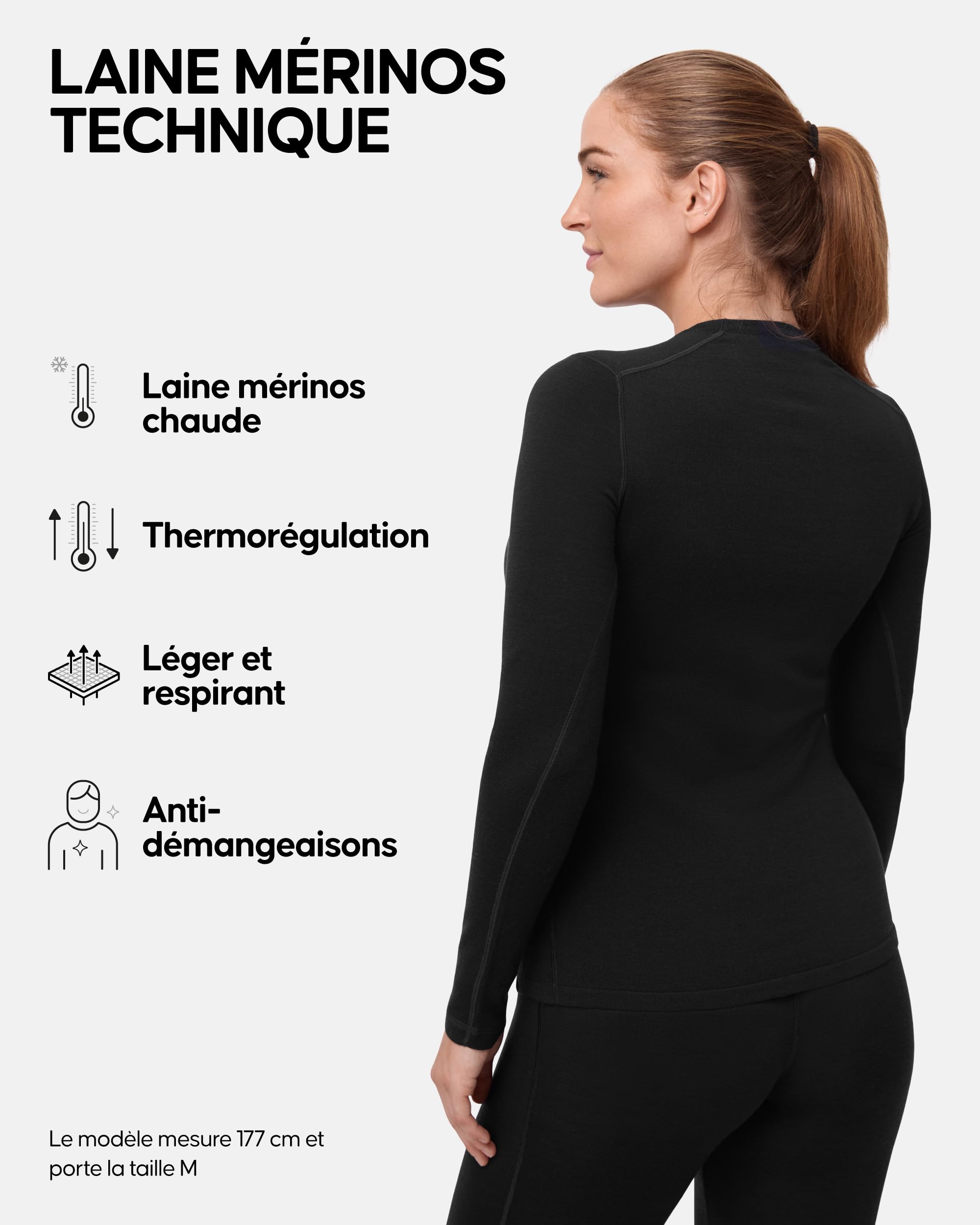 DANISH ENDURANCE Haut Thermique en Laine Merinos pour Femme, sous-Vêtements Thermiques. Couche de Base d'hiver