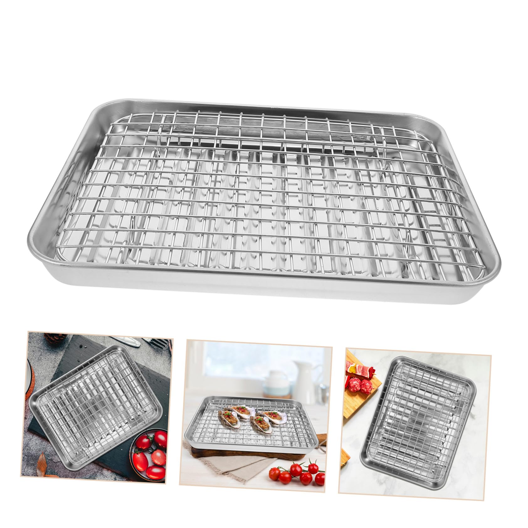 TOYANDONA Bandeja Horno Antiadherente Acero Inoxidable con Rejilla Enfriamiento para Asar y Hornear Casa y Restaurante Resistente y Ligero