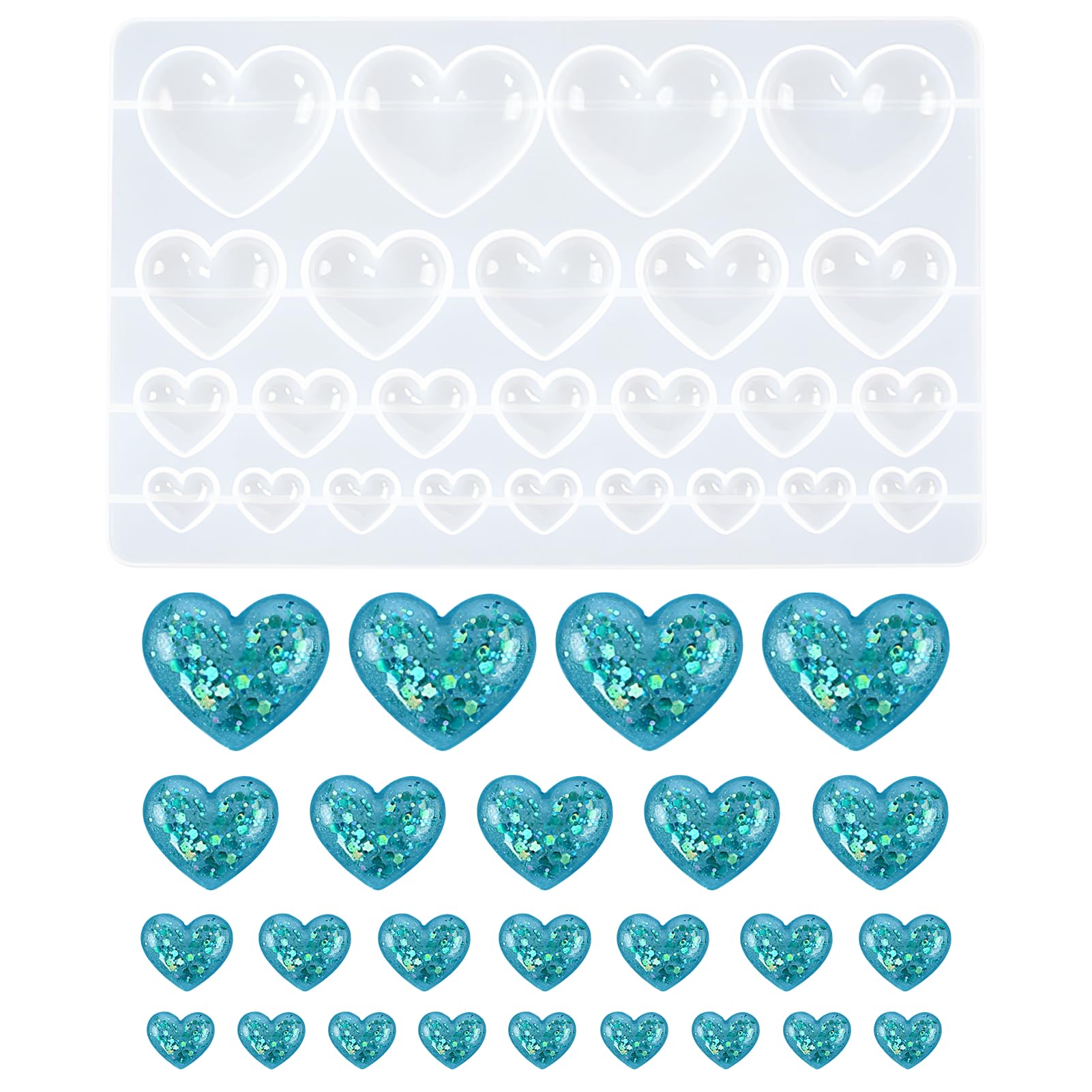 3D Heart Shape Silicone Resin Molds 25 Cavities Casting Heart Shape Mold for DIY Crafts/Jewelry/Pendants/Keychains/