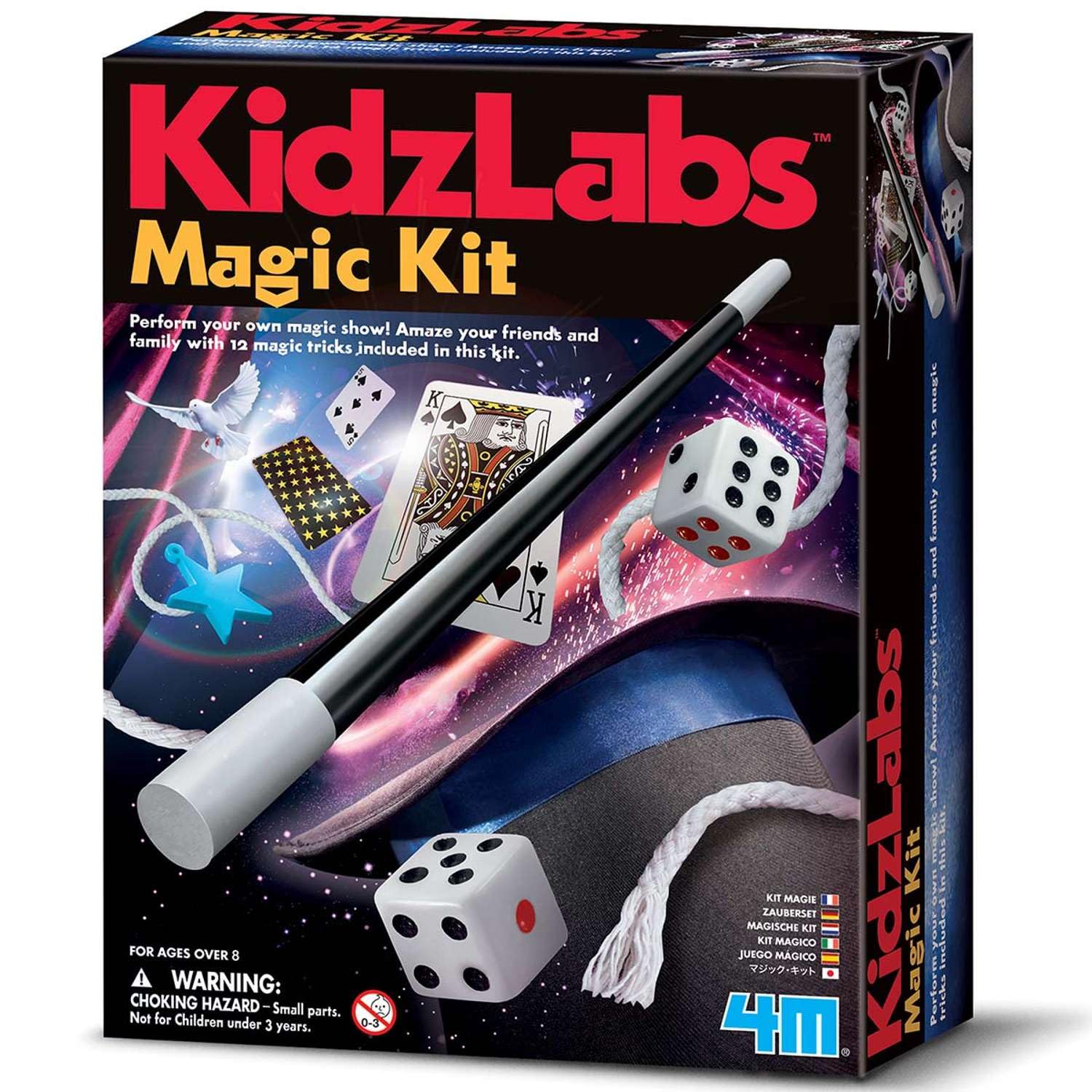 4M KidzLabs Magic Kit for Kids | 12 Magic Tricks Set with Wand, Playing Cards, Mystic Number Cards & Props | Educational Magic Toy for Young Magicians Age 8+ | Gift for Boys & Girls