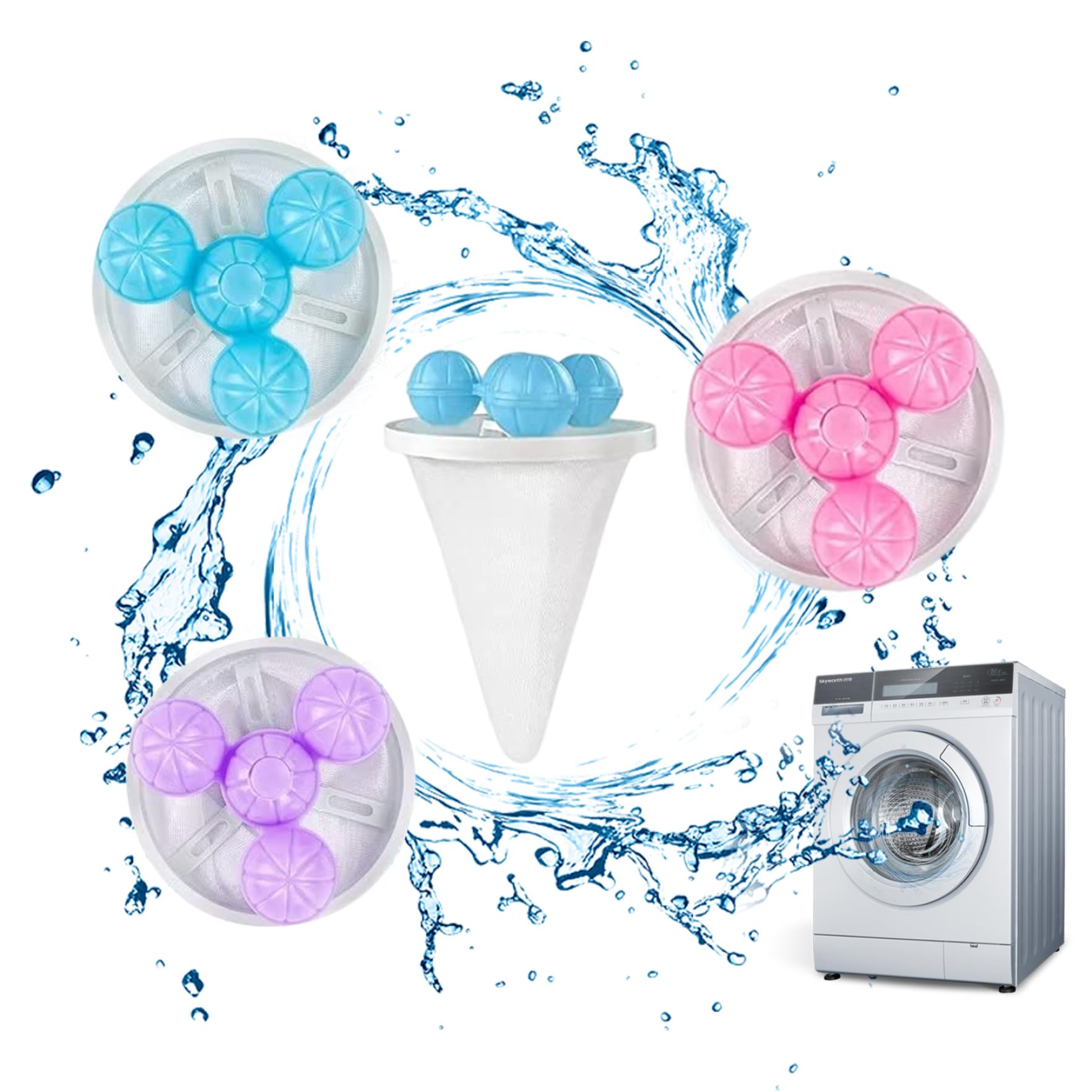 Yeaxxsqy 4PCS Washing Machine Hair Catcher Mesh Bags 17 * 9.5cm – Laundry Pet Hair Remover with 4 Floating Balls for Clothes Cleaning, Washing Machine Filter Mesh Bags
