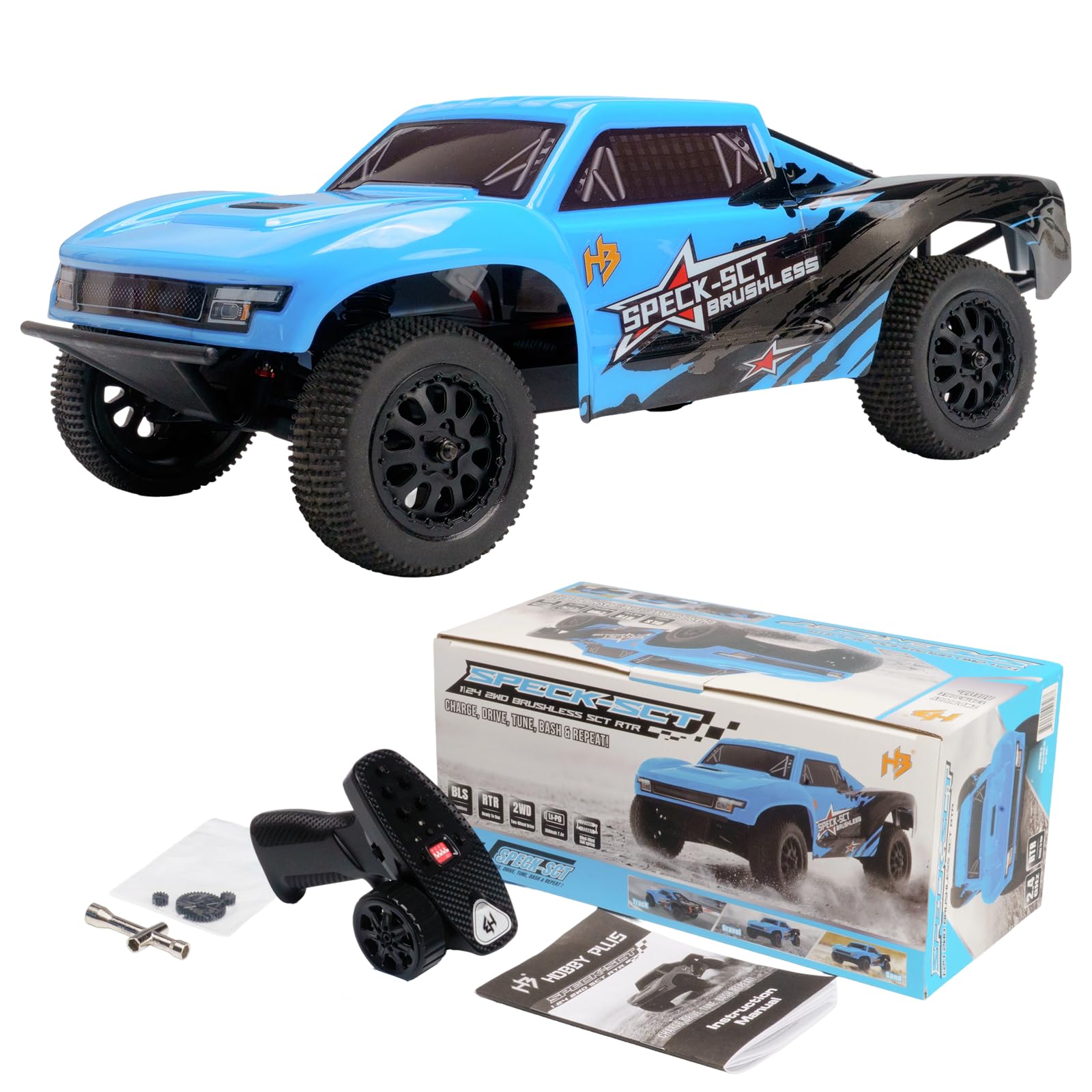 HOBBYPLUS Speck SCT Brushless 1/24 2WD RC Short Course Truck RTR, 8000KV Brushless Motor, Hobbywing ESC, Oil-Filled Shocks, High-Speed Off Road RC Truck for Aged 15+ (Brushless Blue)
