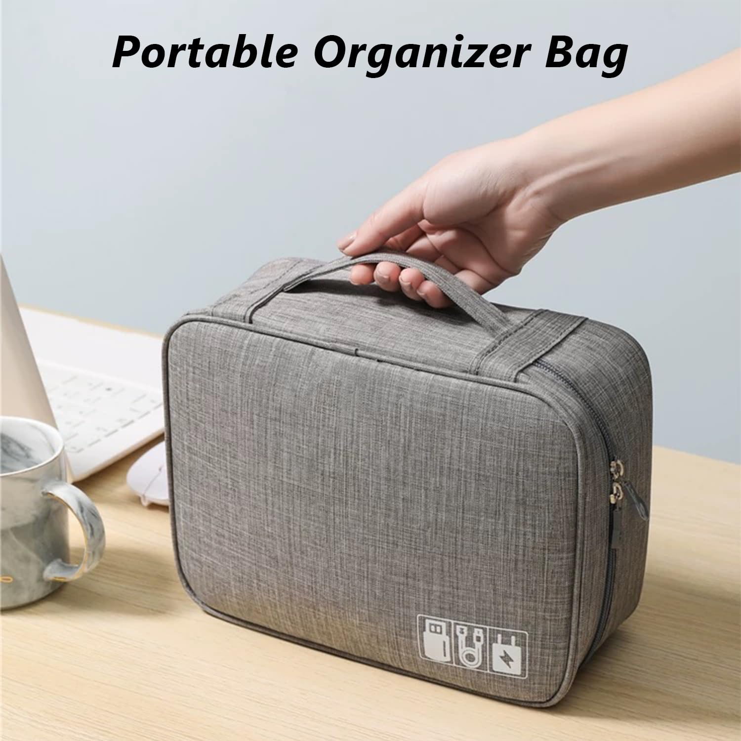 Bolsa de almacenamiento grande impermeable para cables, adecuada para accesorios electrónicos, gris — view 6