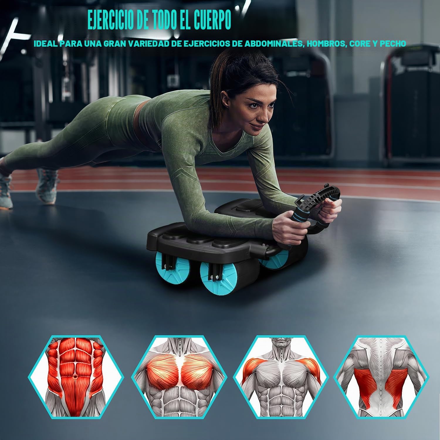 Rodillo Abdominal de Rebote Automático, Rueda Abdominale con Soporte de Codo y Rebote Automático, Rueda Abdominal AB Roller 2 en 1, AB Roller para Entrenamiento en Gimnasio en Casa