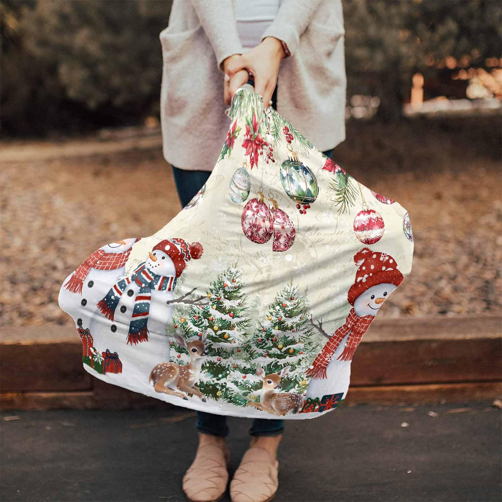 Nursing Cover for Breastfeeding Scarf, Retro Letter Christmas Ornament Snowman Poinsettia Baby Car Covers Super Soft Multi Use for Canopy Shopping Cart Cover Blanket Stroller Cover