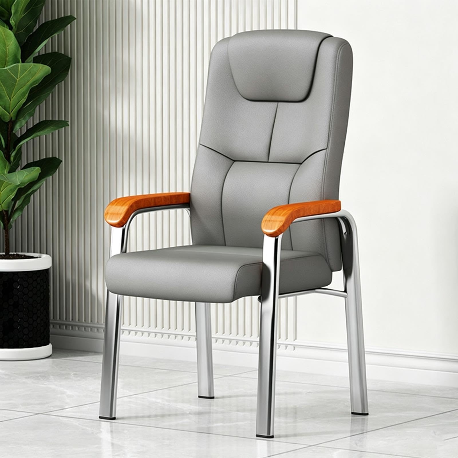 Sedia Ufficio Ergonomica Schienale Alto, Pelle Braccioli Legno Massello