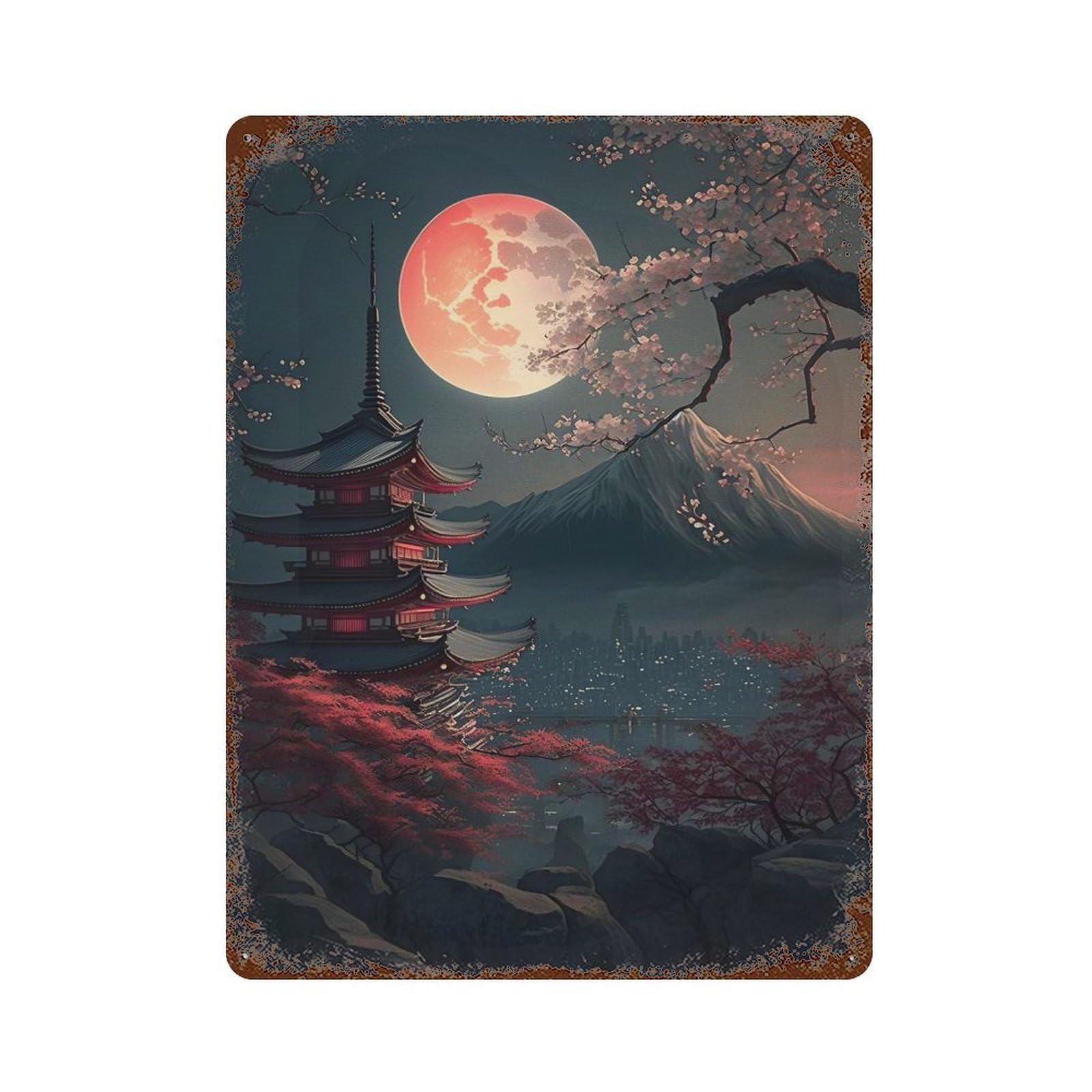 Blood Moon 15.7"x11.8" Aged Metal Wall Plaque, Novelty Wall Decor for Shed, Workshop And Garage Wall Decor