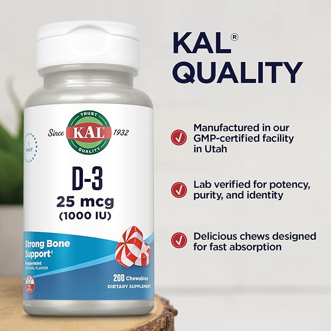 KAL Vitamina D-3 1000 UI Masticable Sabor Menta 200 Unidades miniatura 5