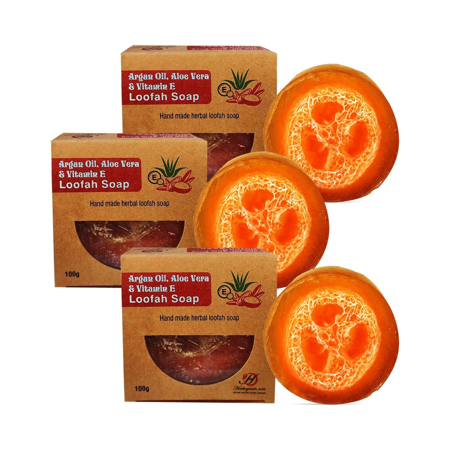 HERBOGANIC Argan Oil, Aloe Vera & Vitamin E Loofah Bar Soap | Natural Bar Soap for Exfoliation & cleansing | Prevents Acne & Lightens Dark Spots (pack of 3)…