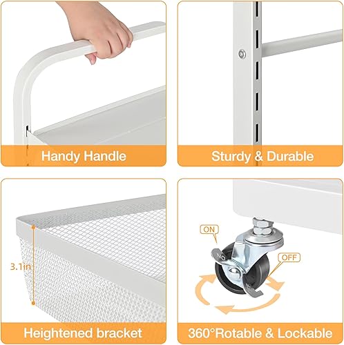 Miniatura 5 de TOOLF Carrito de almacenamiento con ruedas de 4 niveles, carrito de cocina ajustable, carrito de metal con ruedas, carrito organizador para pañales,