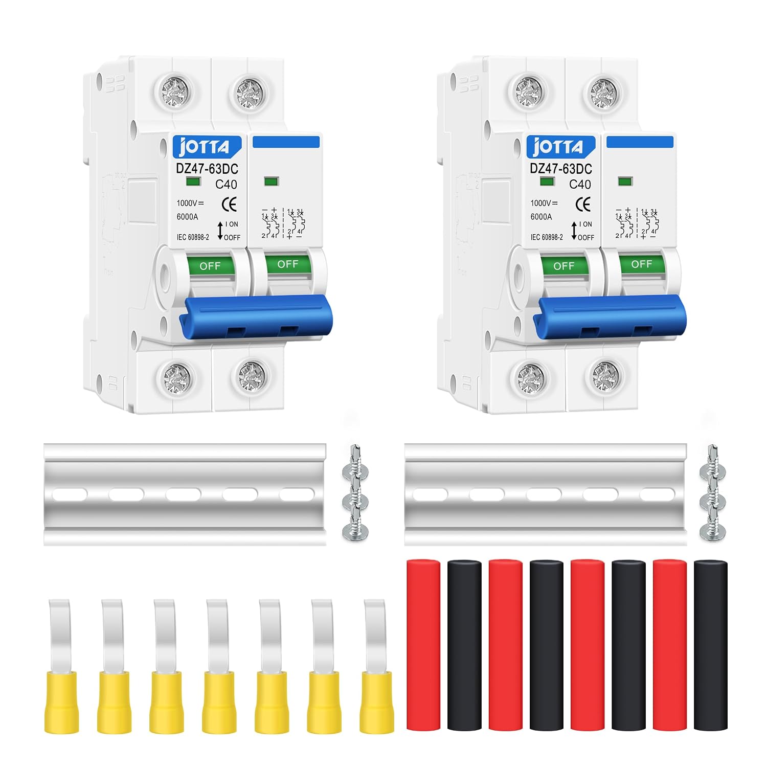 JOTTA DC Miniature Circuit Breaker,2 Poles 1000V for Solar PV System,Din Rail Installation (2 PCS 40A)