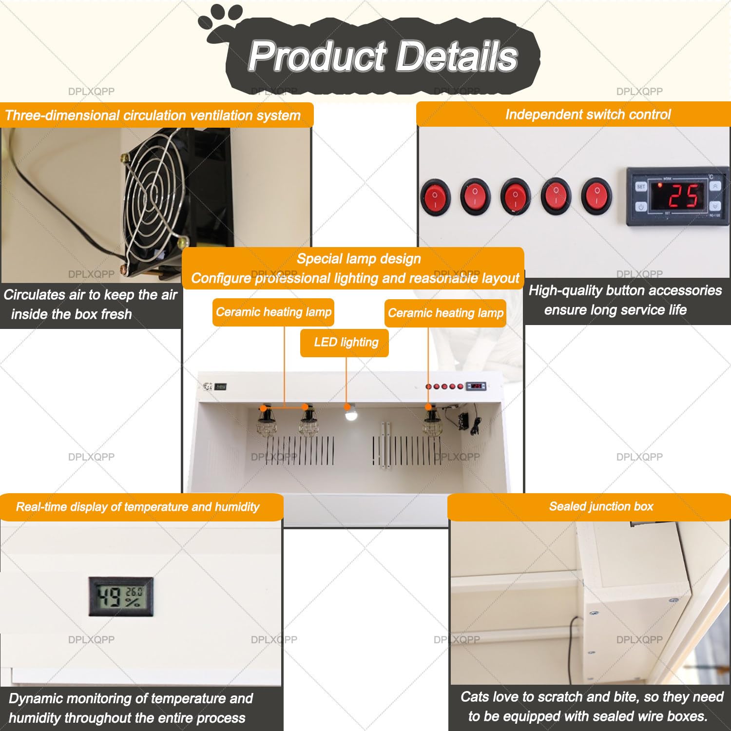 Caja de entrega de mascotas para perros y gatos, incubadora de cachorros y gatitos recién nacidos con monitor de temperatura y humedad, calentador de cerámica, ventilación de aire, panel de