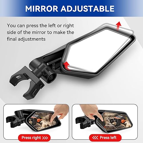 Miniatura 5 de Espejos laterales para UTV, espejos laterales ajustables TXZSXS RZR con barra antivuelco de 1.5"-2" compatibles con Polaris RZR 1000, Can Am