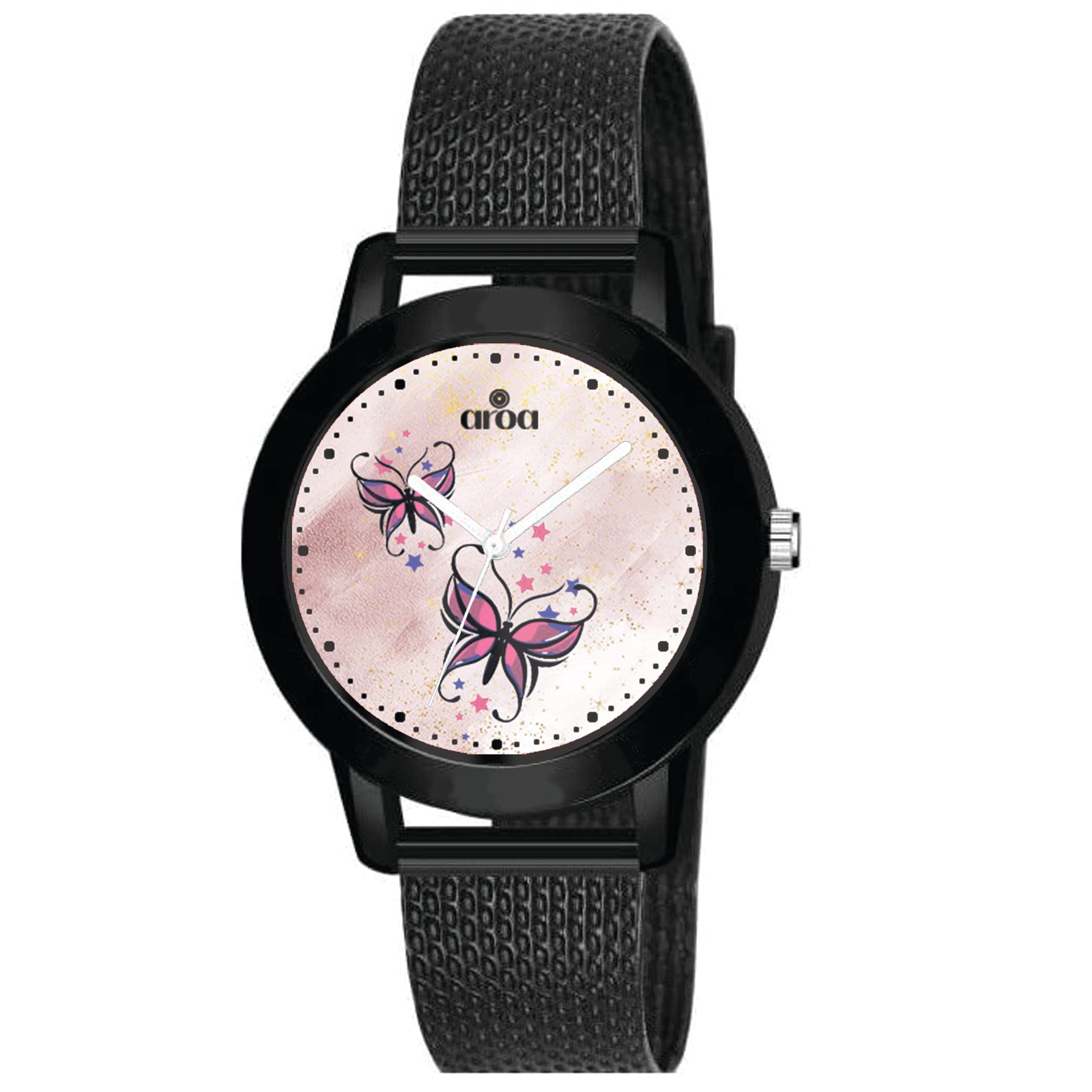 AROA Watch for Womens with Pink Butterfly in Black Metal Type Rubber Analog Watch Pink Dial for Women Stylish Watch for Girls (B0BZJKTHVX) Amazon Price History, Amazon Price Tracker