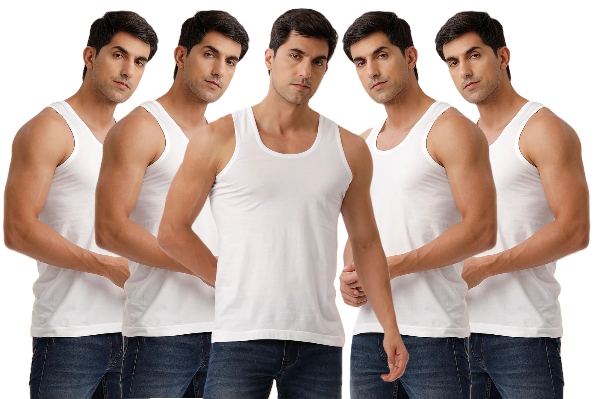 Viking® Men's Cotton Regular Fit Vest (Pack of 5) Golden Velviraised White Sleevless Vest #-picture-20