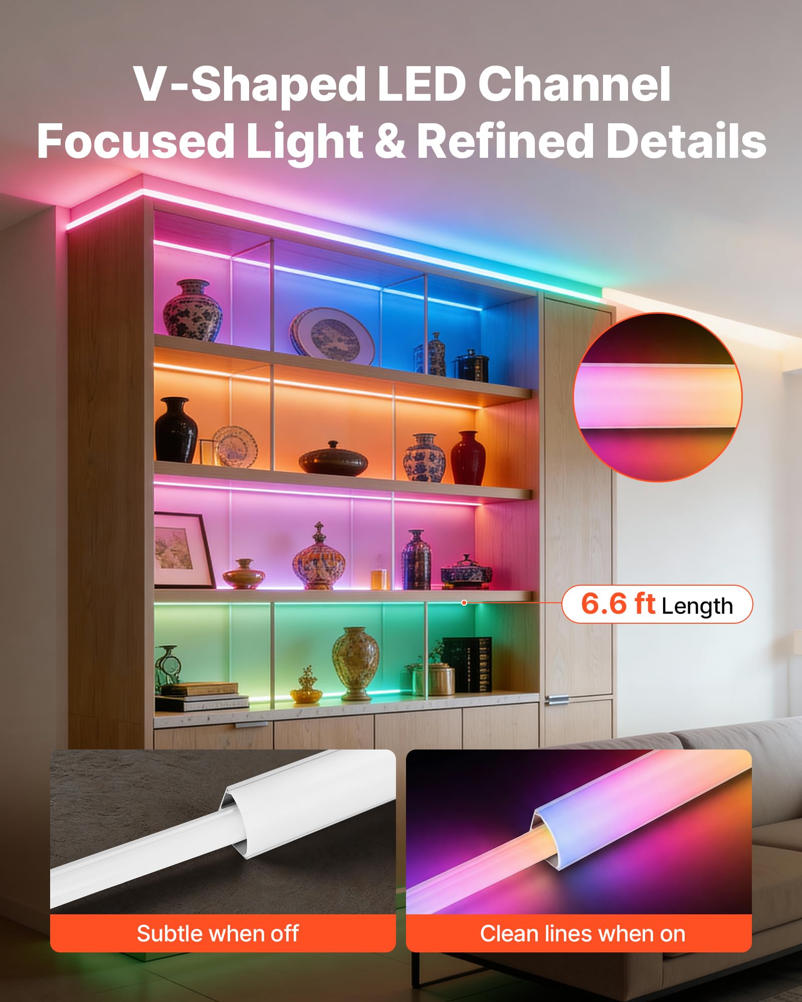 VEVOR Set di Profilo per Strisce LED in Alluminio 10 pezzi a Forma di V Lunghezza 2 m, Canali per Strisce Luminose Sottopensile da Cucina con Diffusore in PC, Profilo per Luci LED in Alluminio