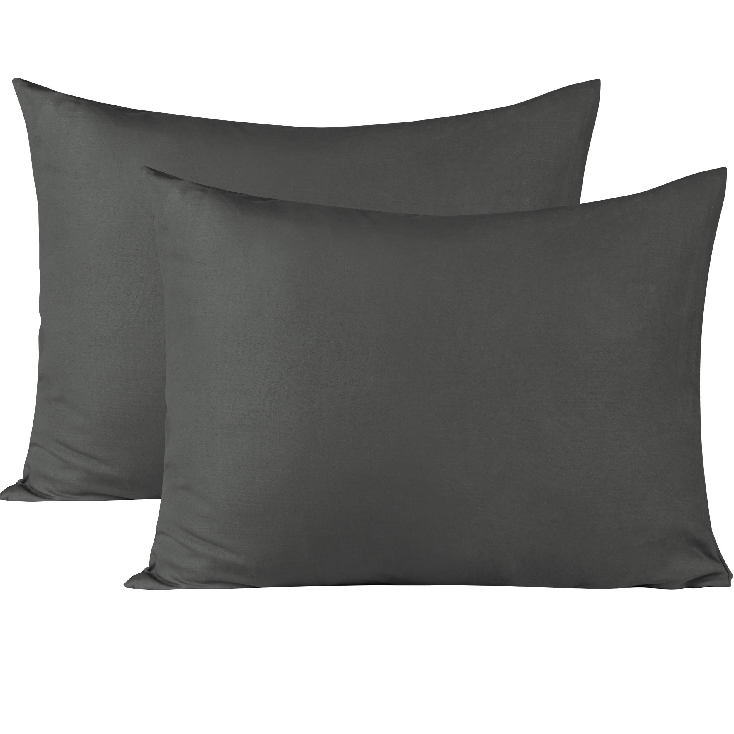 BEDSUM Microfiber Standard Pillowcases Set of 2, Soft Wrinkle Resistant and Easy Care Pillow Cases with Envelope Closure for Kids, 20x26 inches, Dark Grey