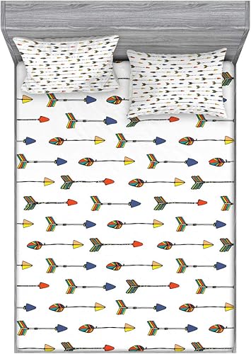 Miniatura 105 de Ambesonne Juego de sábanas bajeras y fundas de almohada, dibujos de aviones antiguos, vuelos clásicos con fechas, estilo vintage, diseño nostálgico,