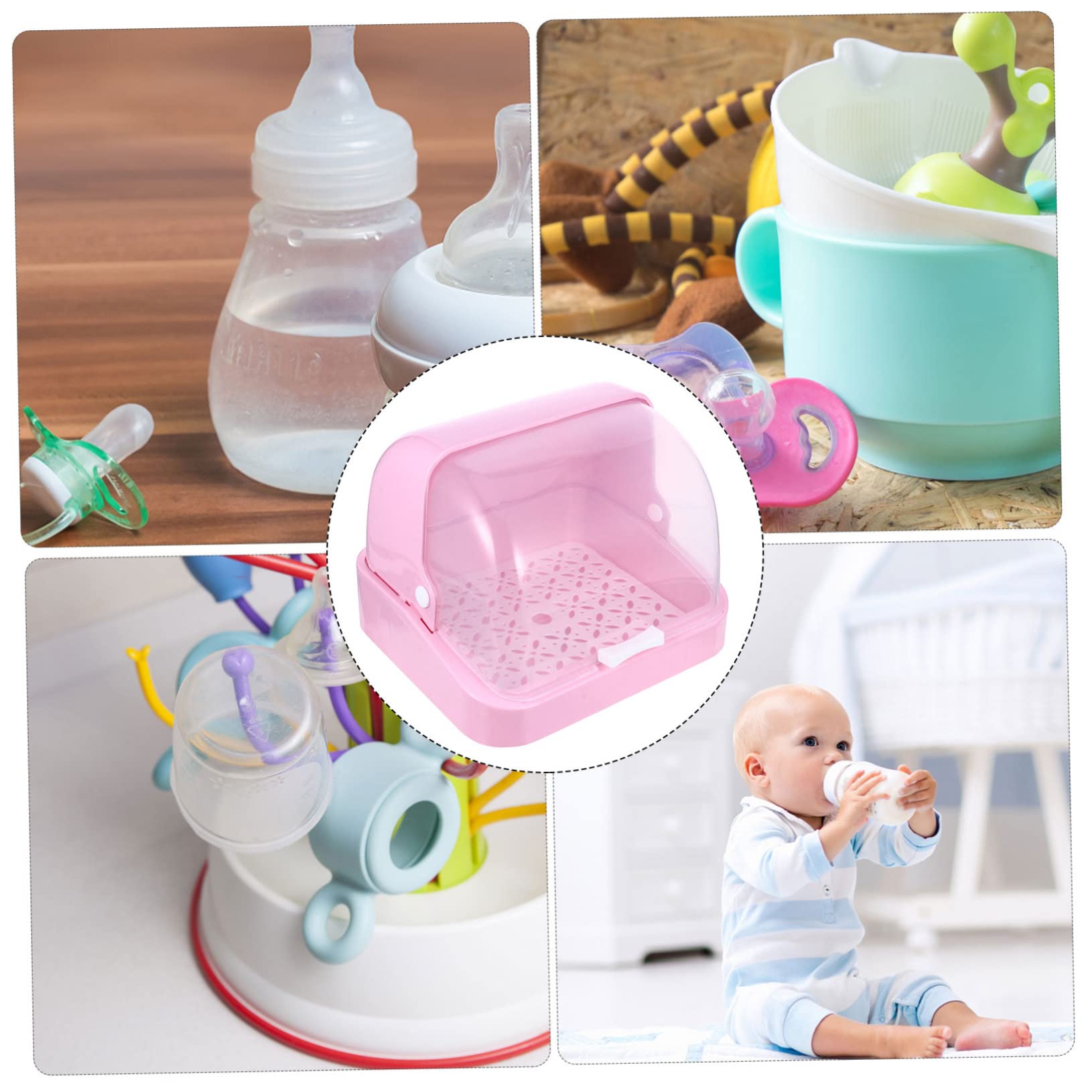 ABOOFAN Aufbewahrungsbox für Babyflaschen, Rosa, Pp, mit Abtropfschale