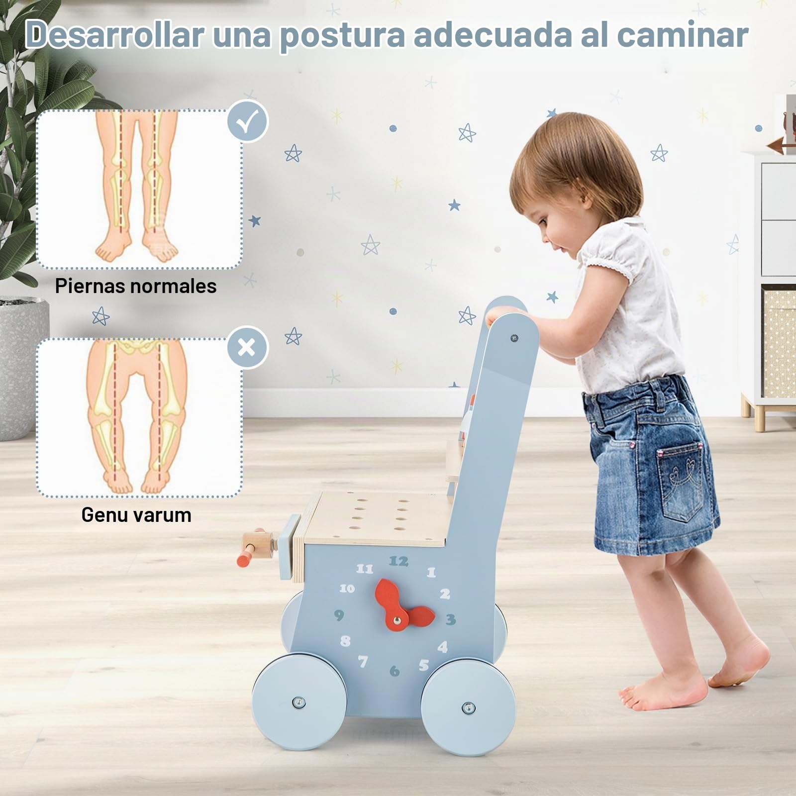 LIFEZEAL Andador de Madera para Bebés, Primeros Pasos del Bebé con 12 Juguetes Montessori, Carrito para Niños Pequeños con Ruedas, Juguete con Banco de Trabajo para Caminar para a partir de 3 Meses